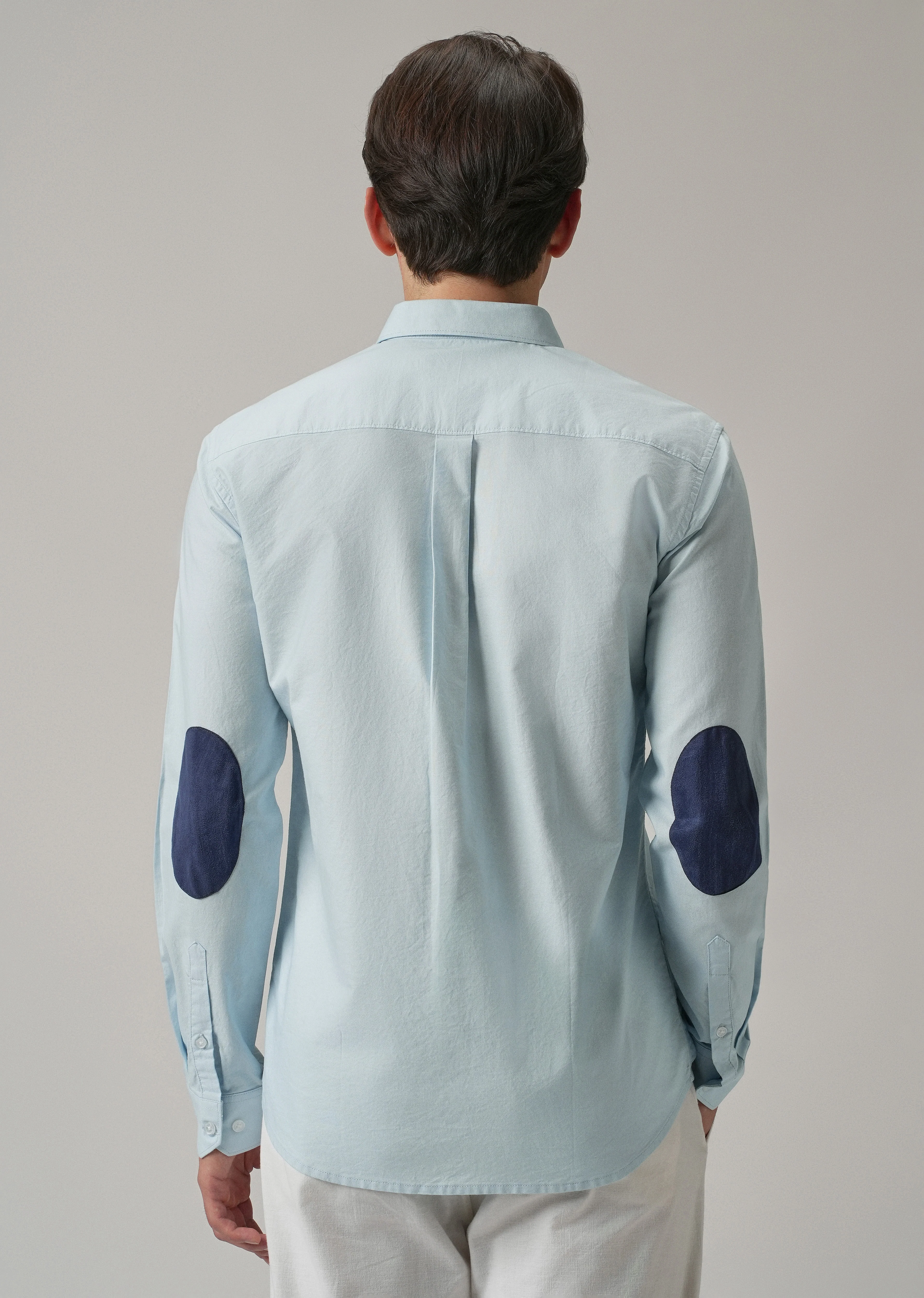 Blue Plain Elbow Patch Oxford Shirt - Image 3