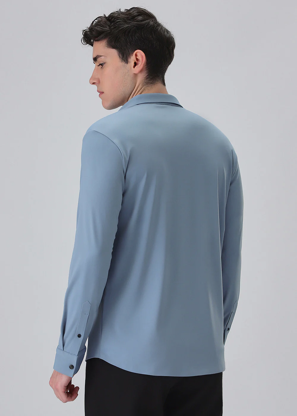 Blue Plain Stitchless Stretch Shirt - Image 2