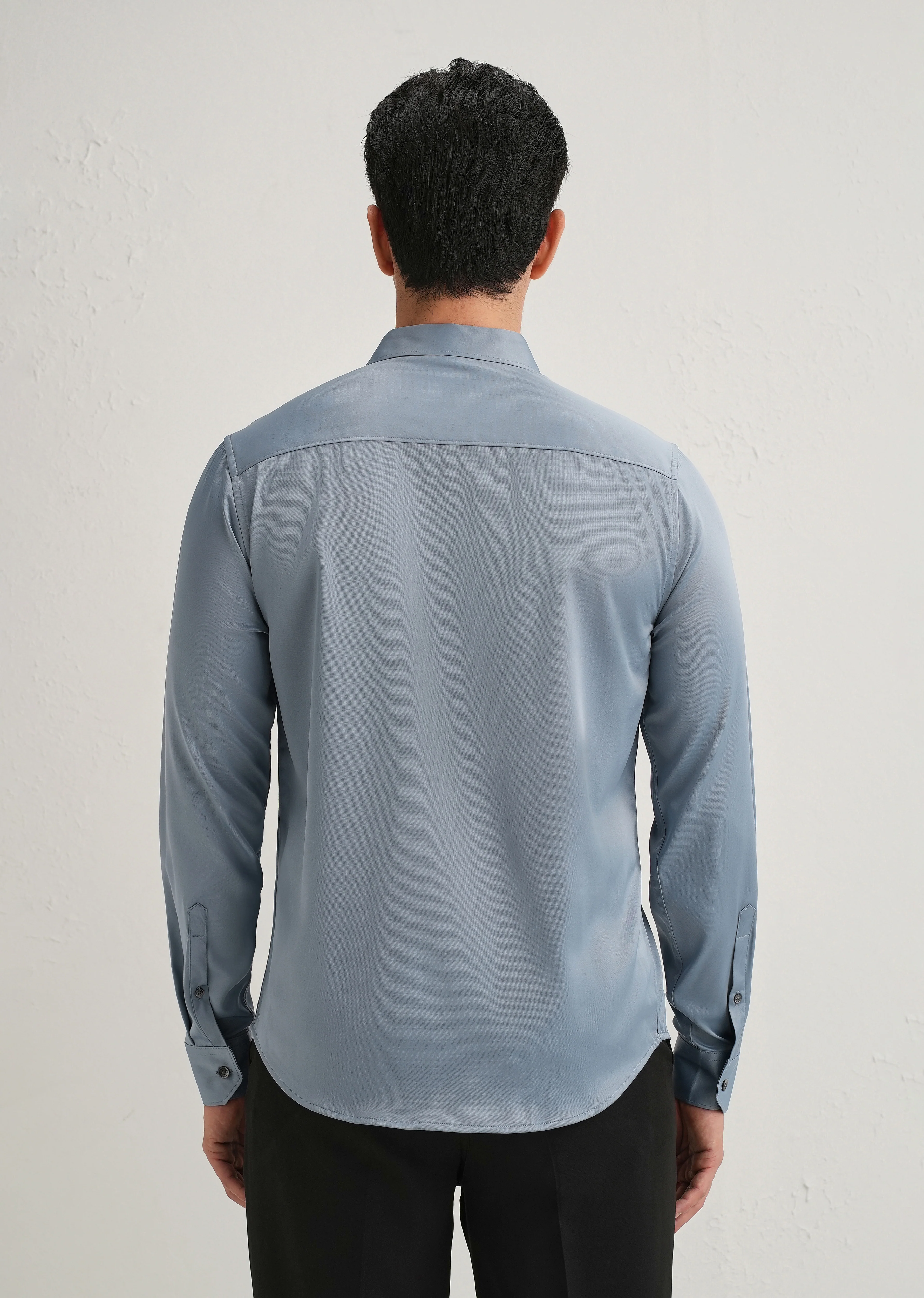 Blue Premium Satin-Finish Plain Shirt - Image 3