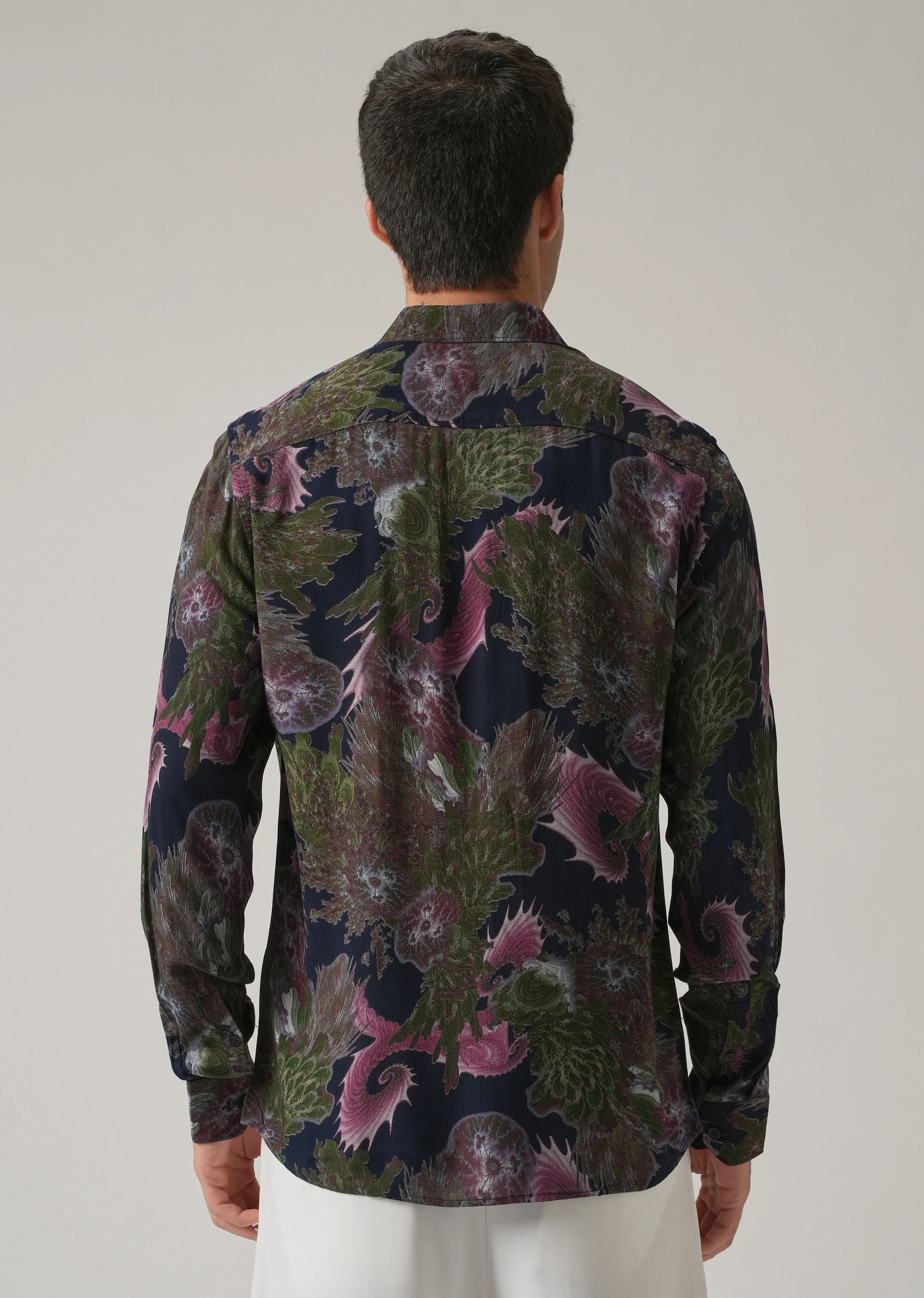 Blue Prickly Flora Print Feather Shirt - Image 2