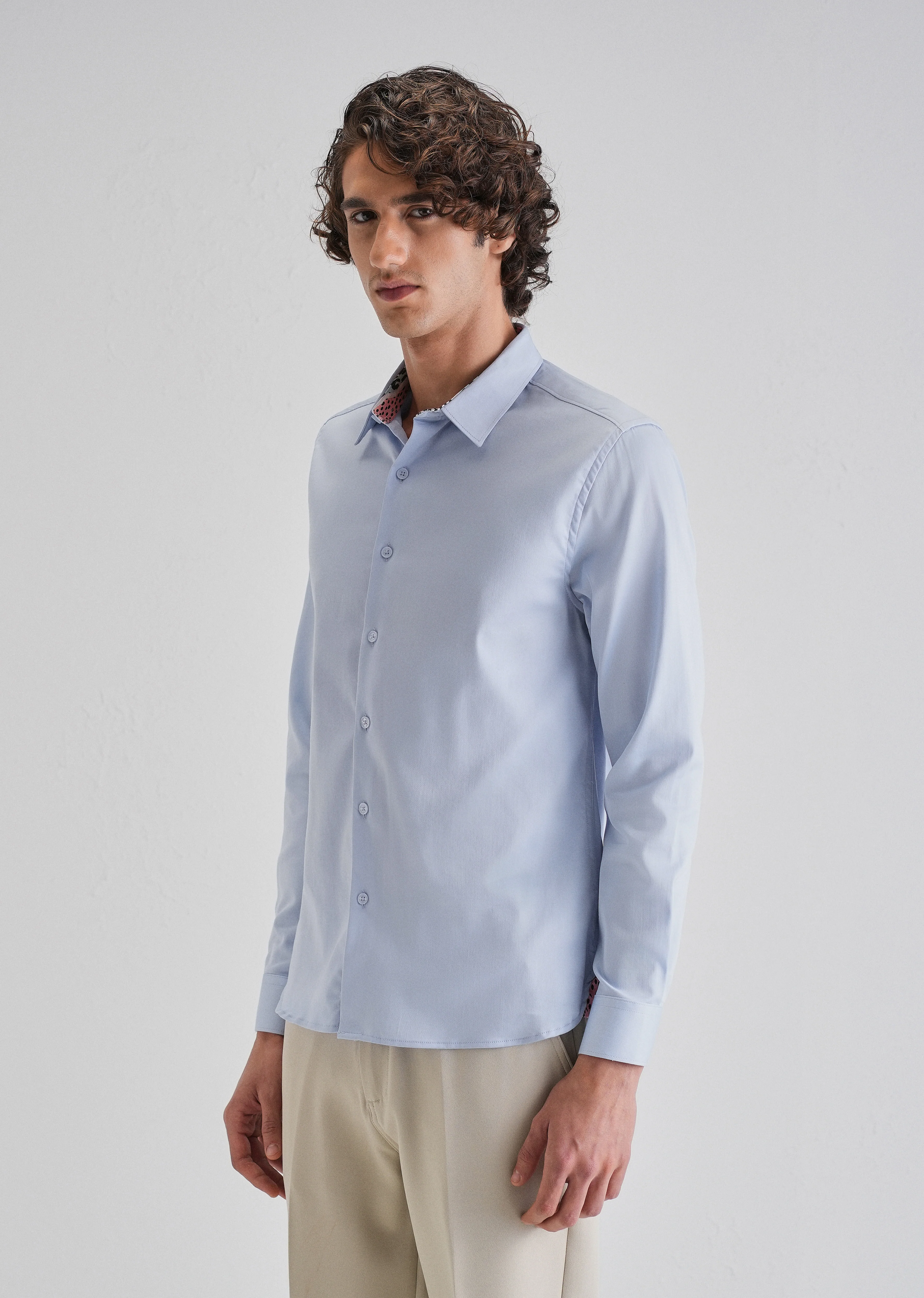 Blue Printed Cuff Shirt - Image 4