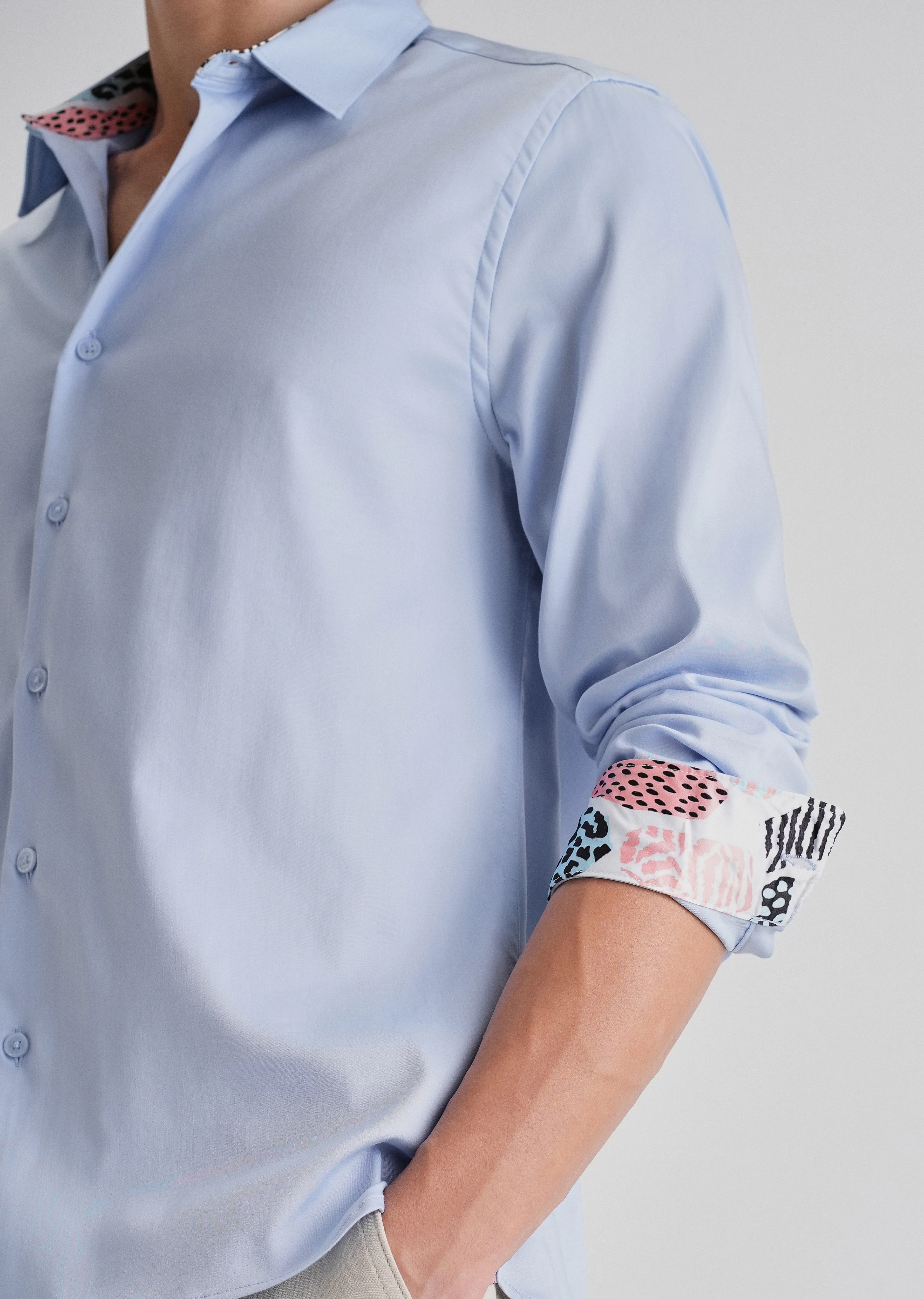 Blue Printed Cuff Shirt - Image 6