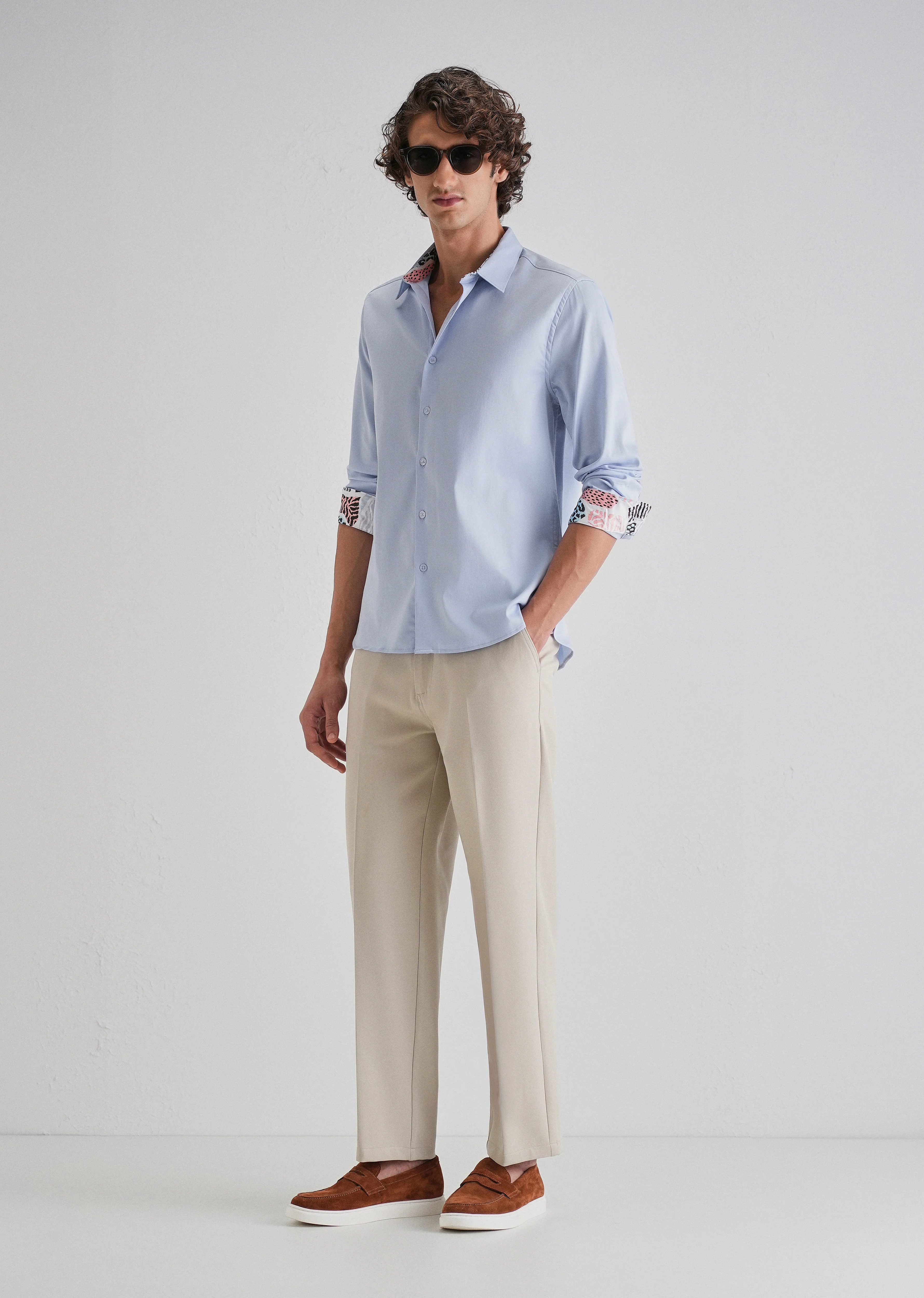 Blue Printed Cuff Shirt - Image 7