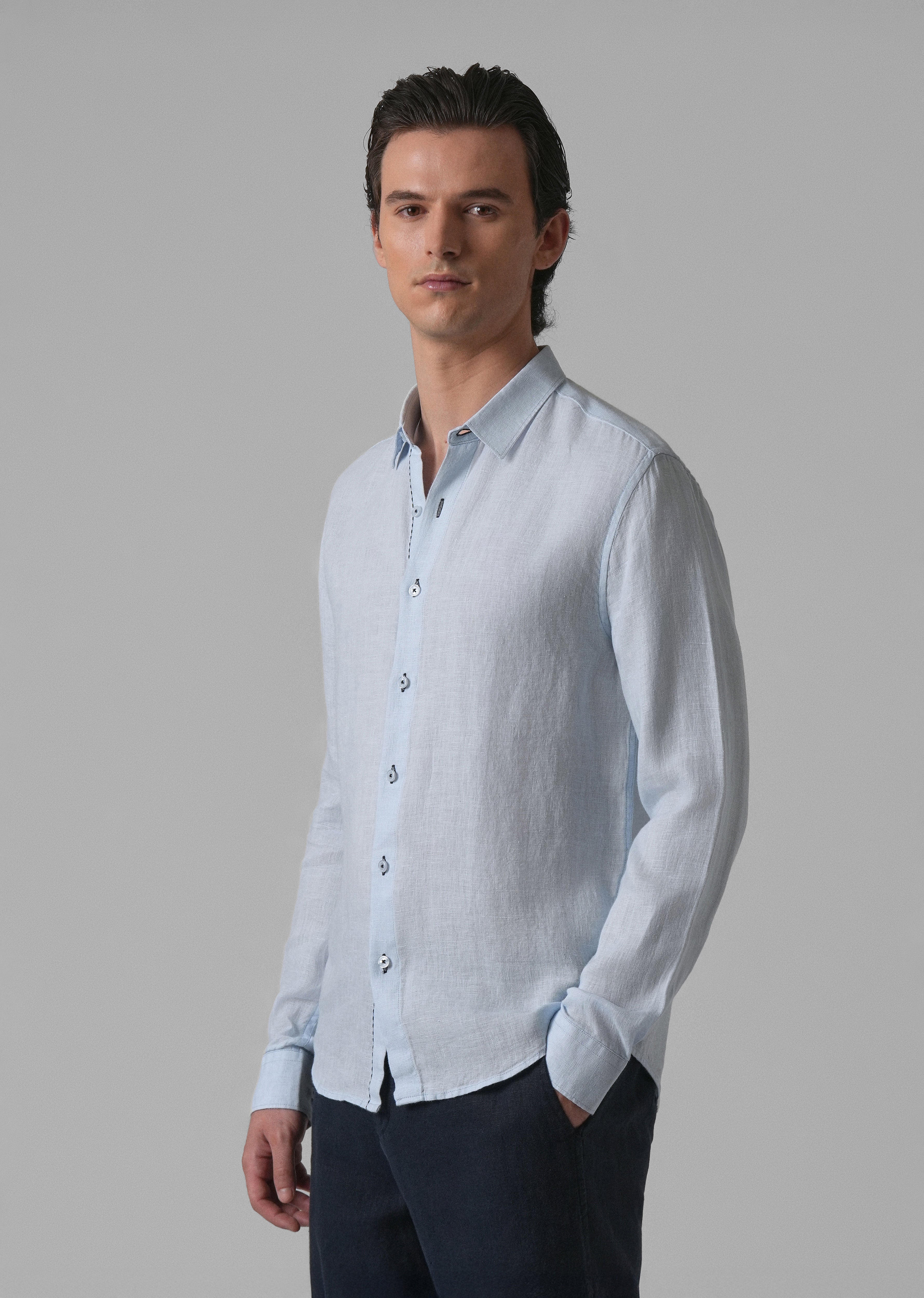 Blue Pure Linen Shirt - Image 4