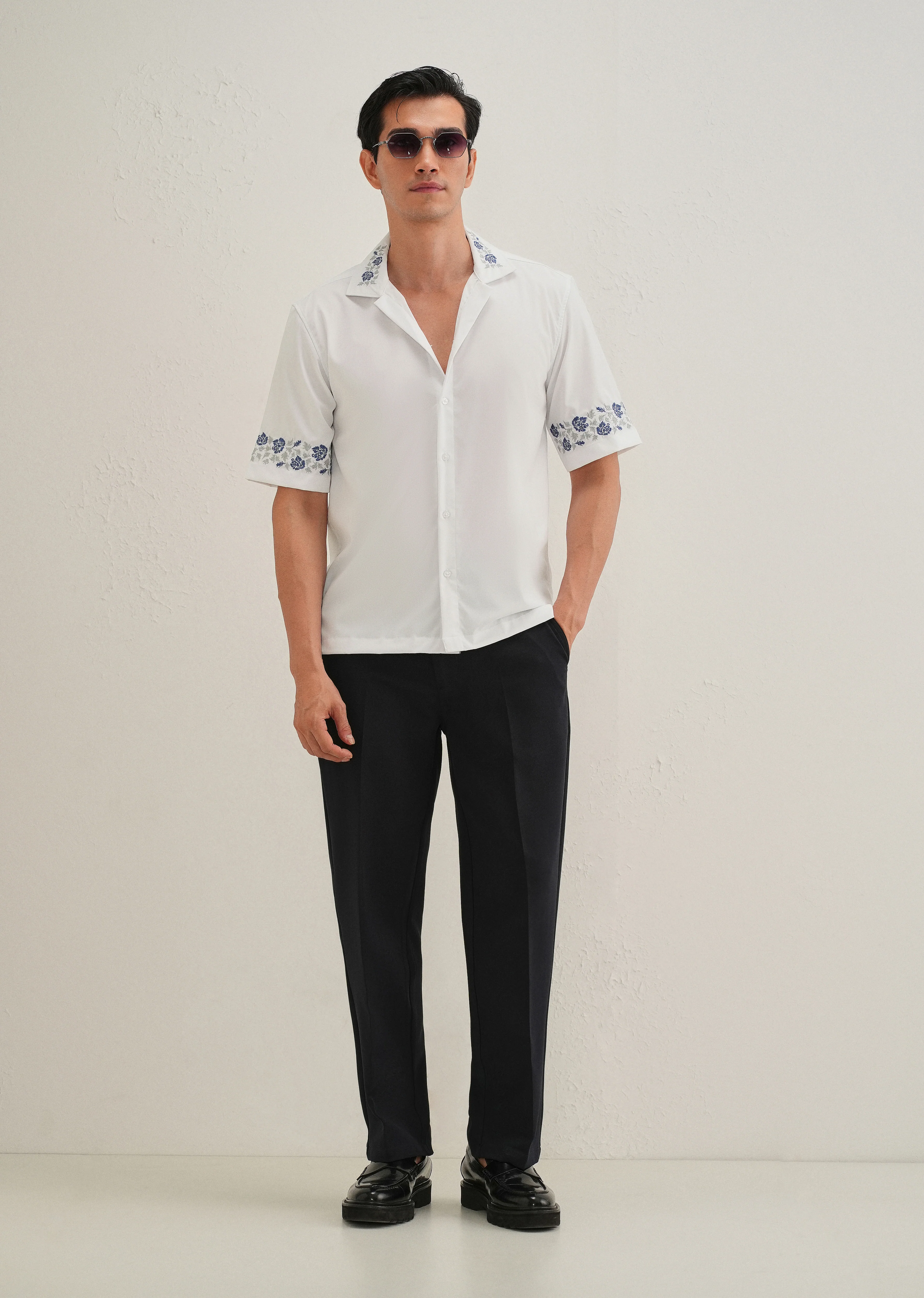 Blue Rose Embroidery White Shirt - Image 6