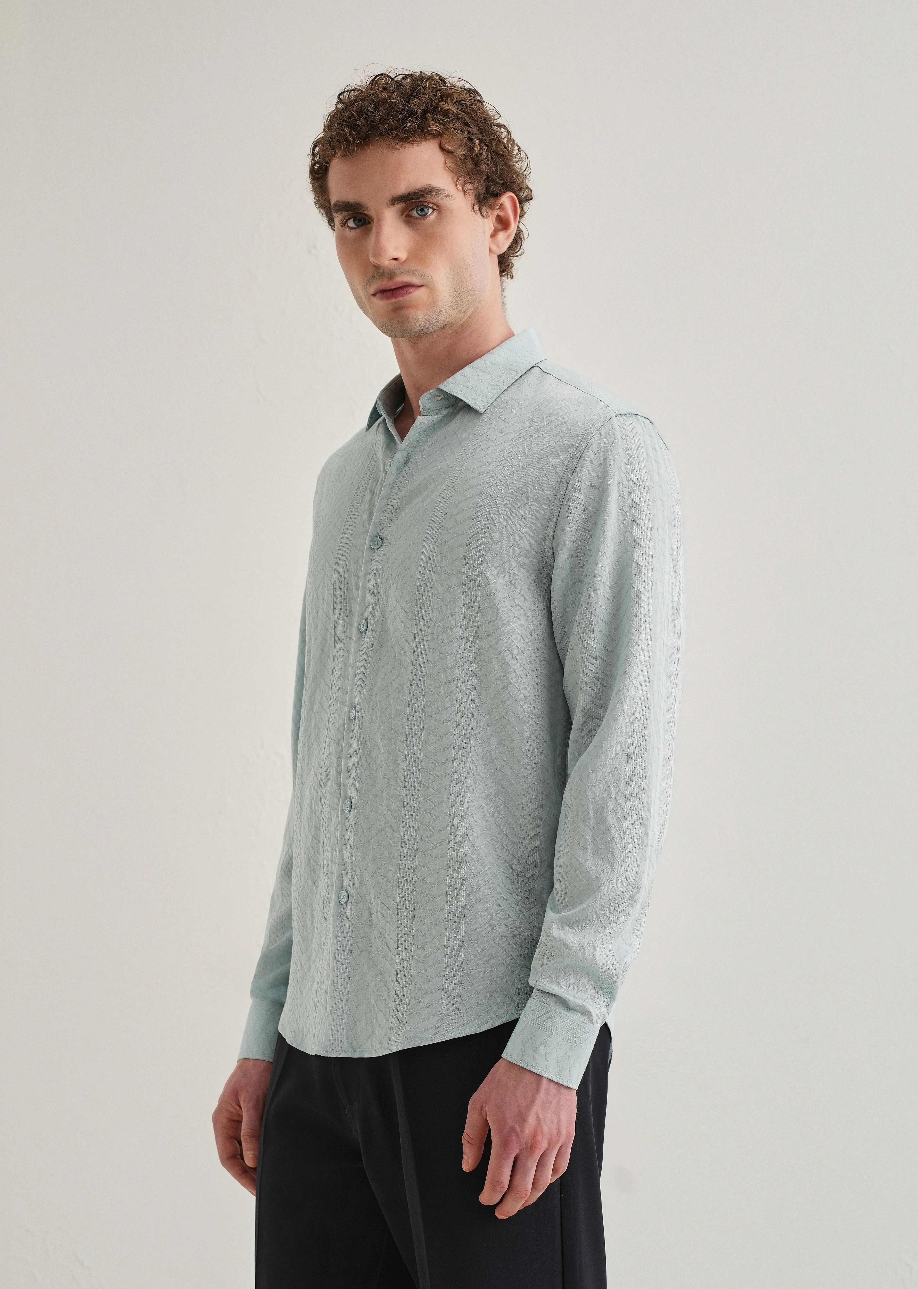 Blue Self Patterned Shirt - Image 5
