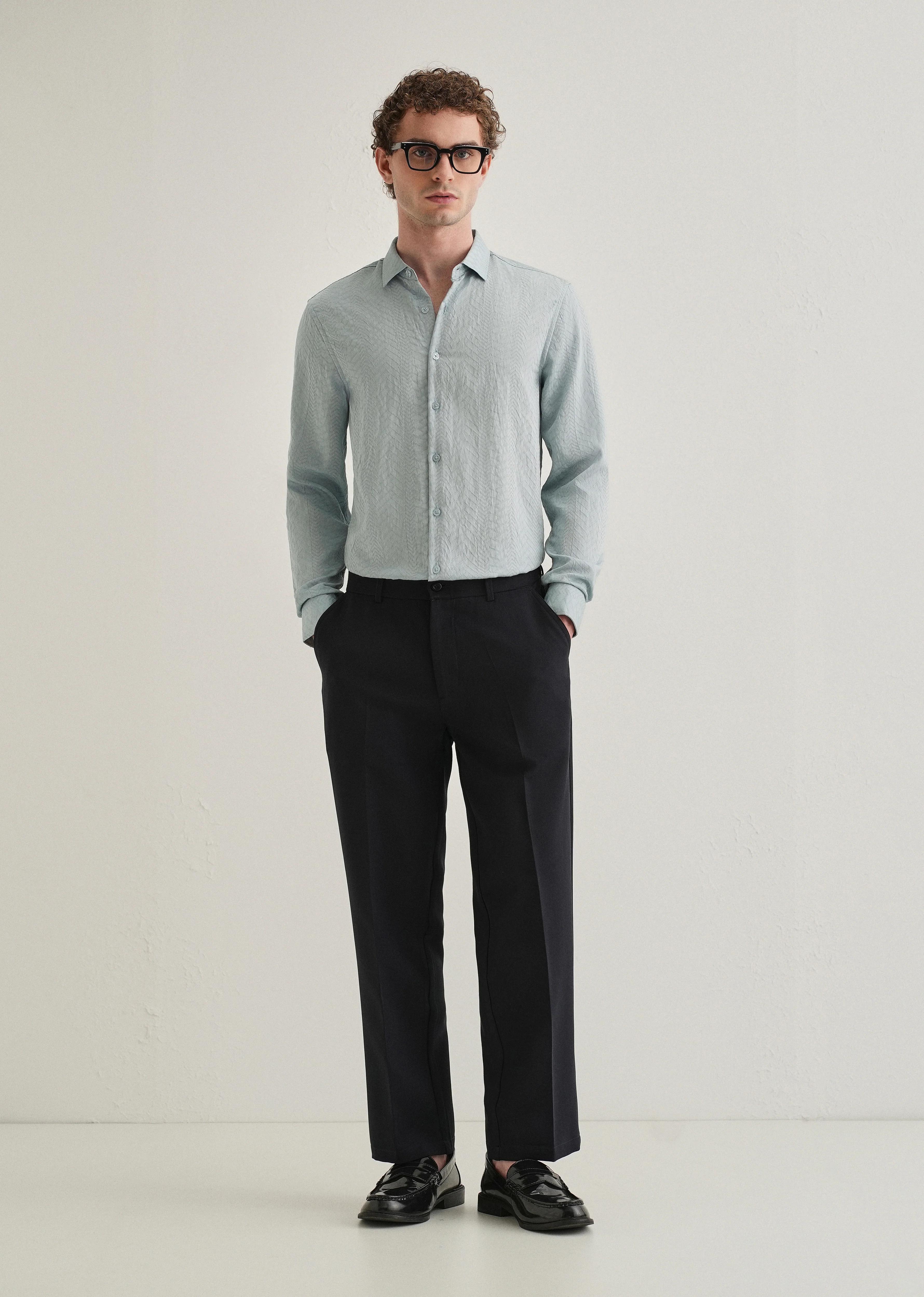 Blue Self Patterned Shirt - Image 6