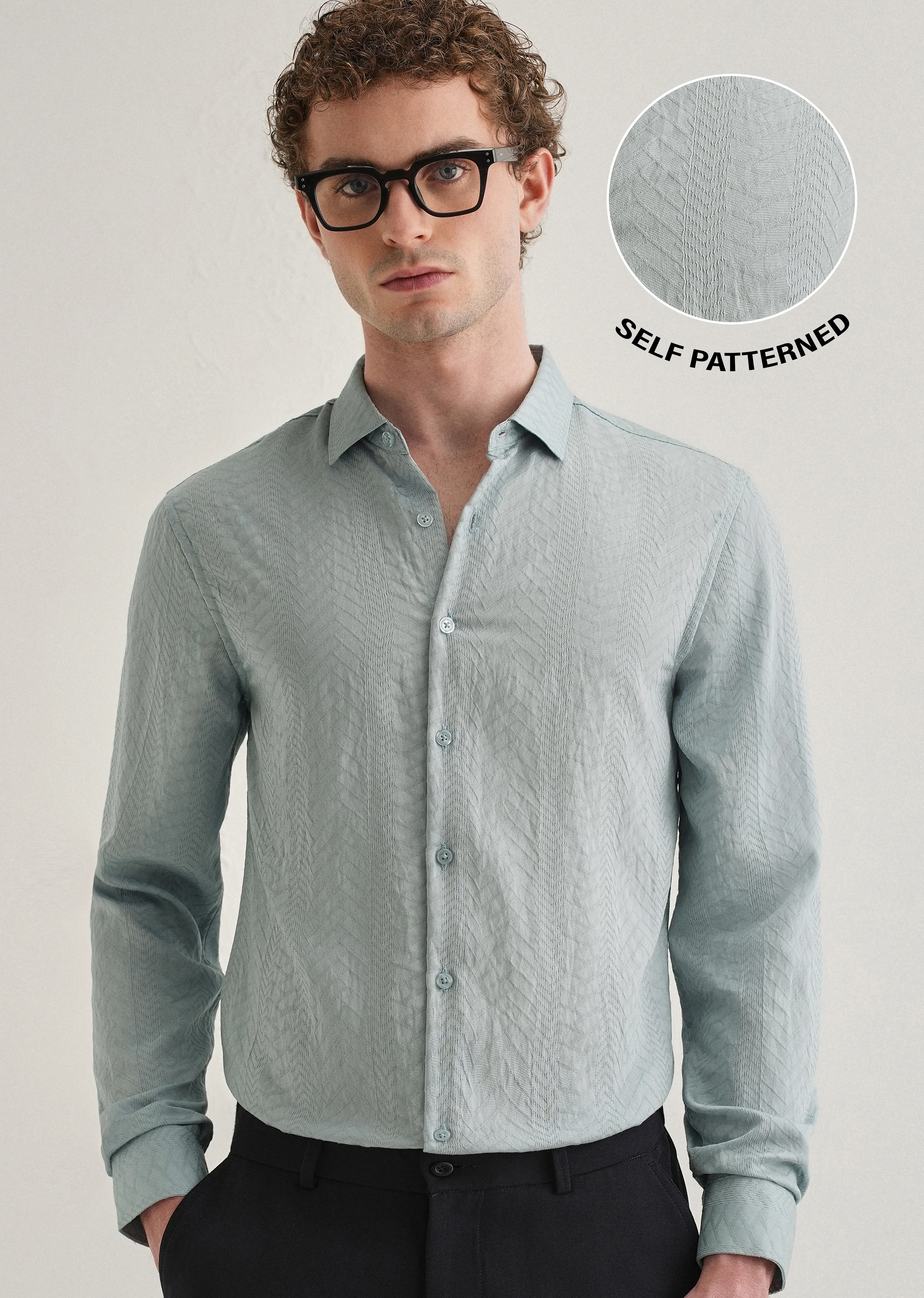 Blue Self Patterned Shirt - Image 7