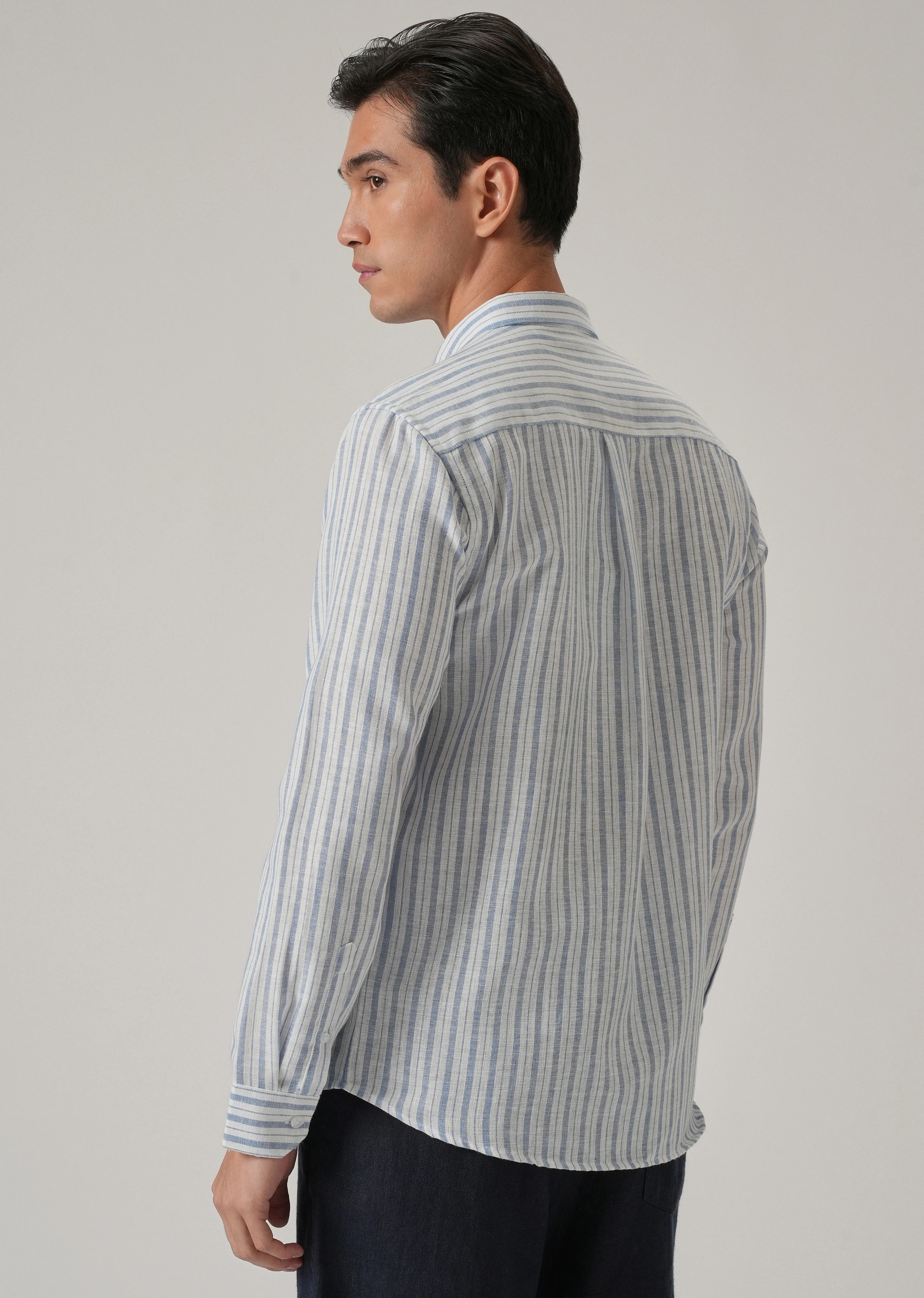 Blue Stripe Linen Shirt - Image 2