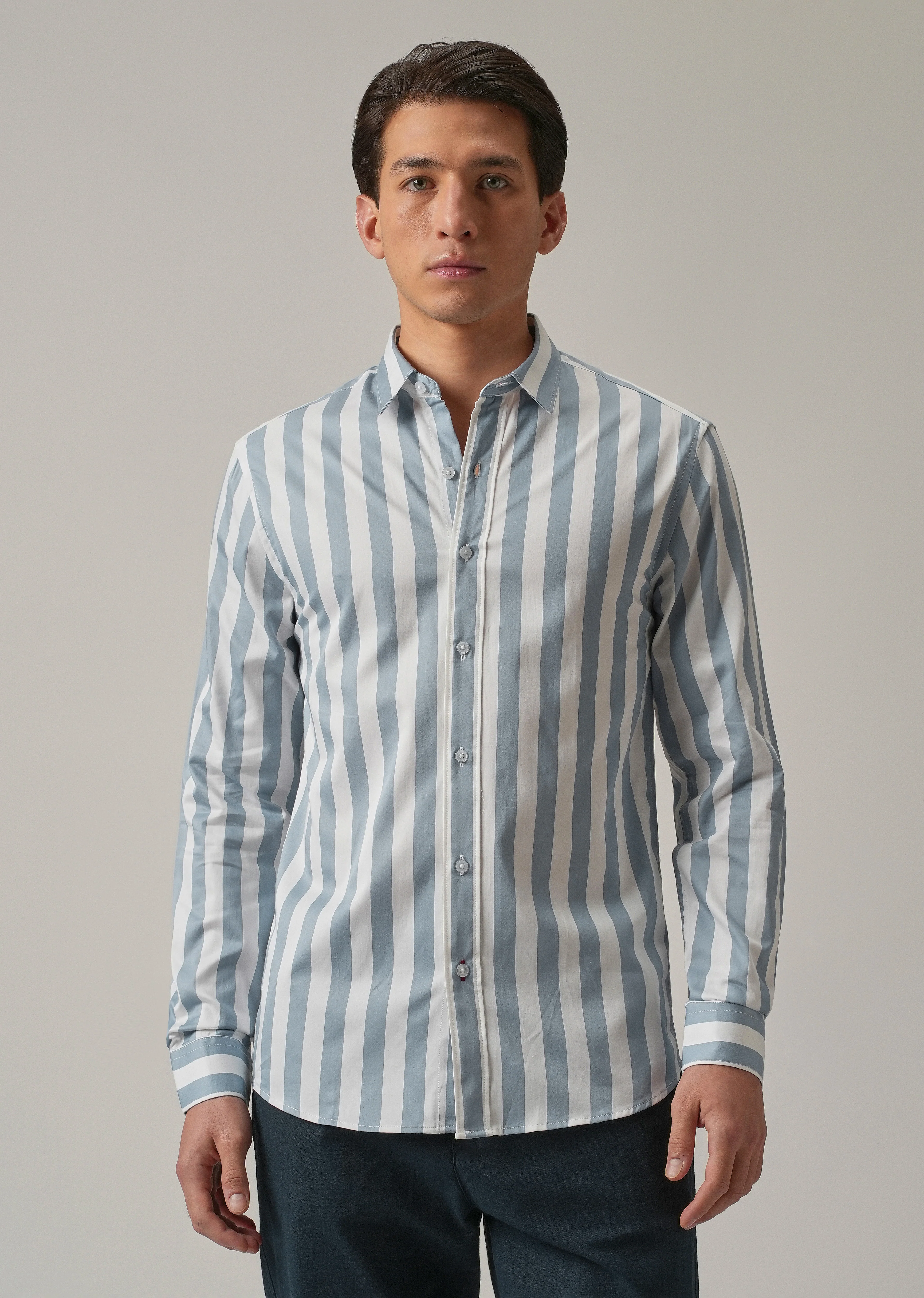 Blue Satin Striped Shirt - Image 3