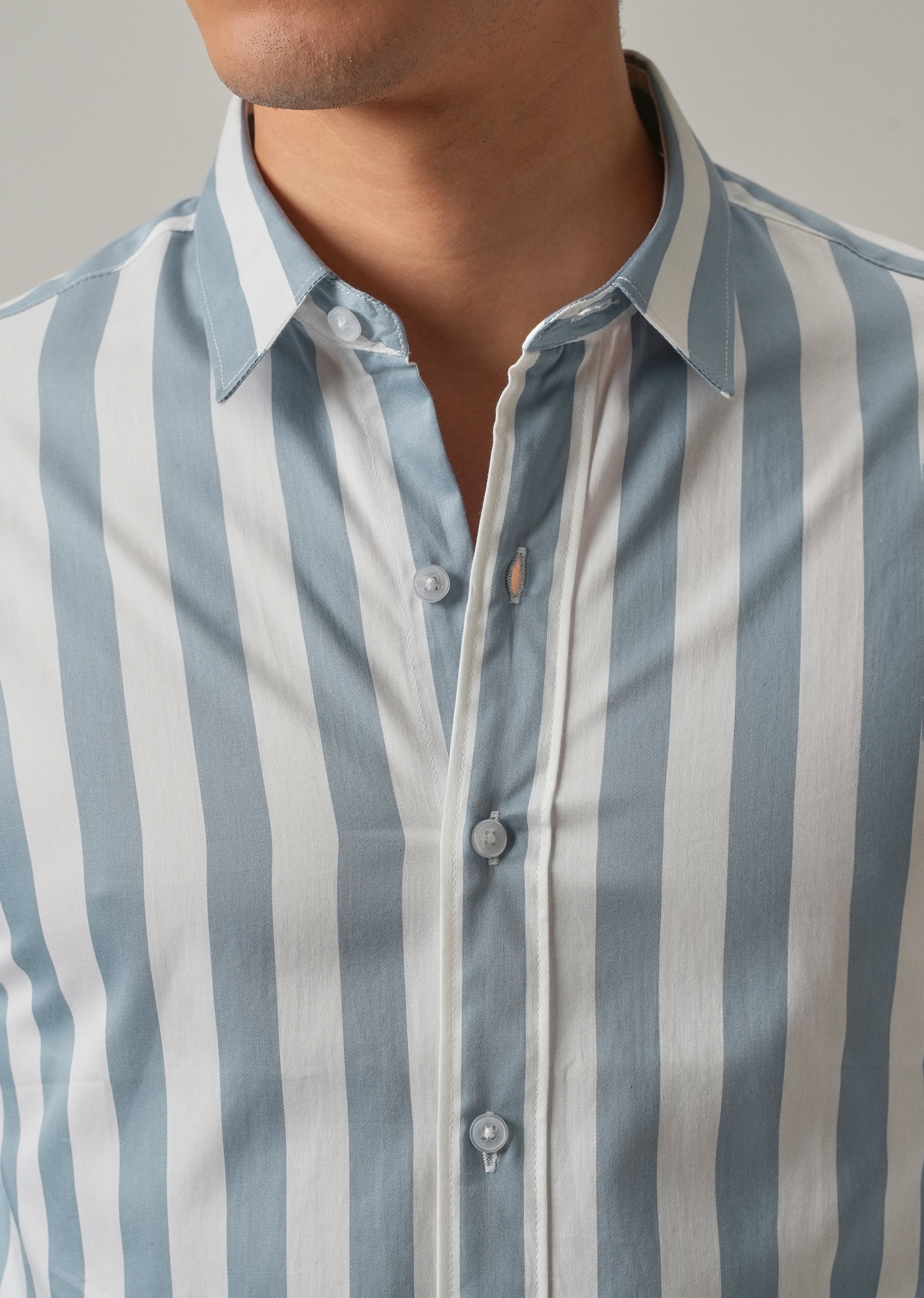 Blue Satin Striped Shirt - Image 4