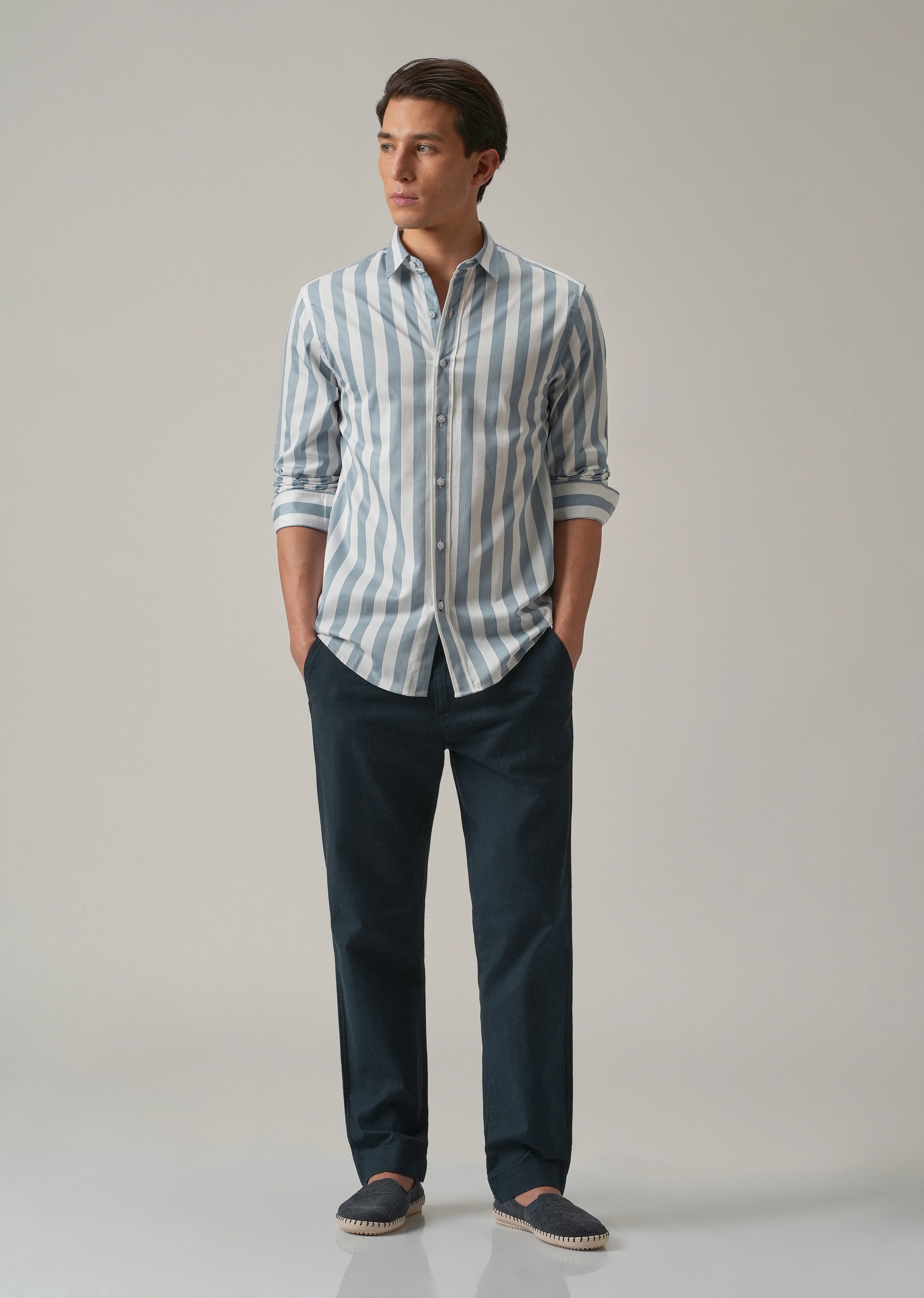 Blue Satin Striped Shirt - Image 5