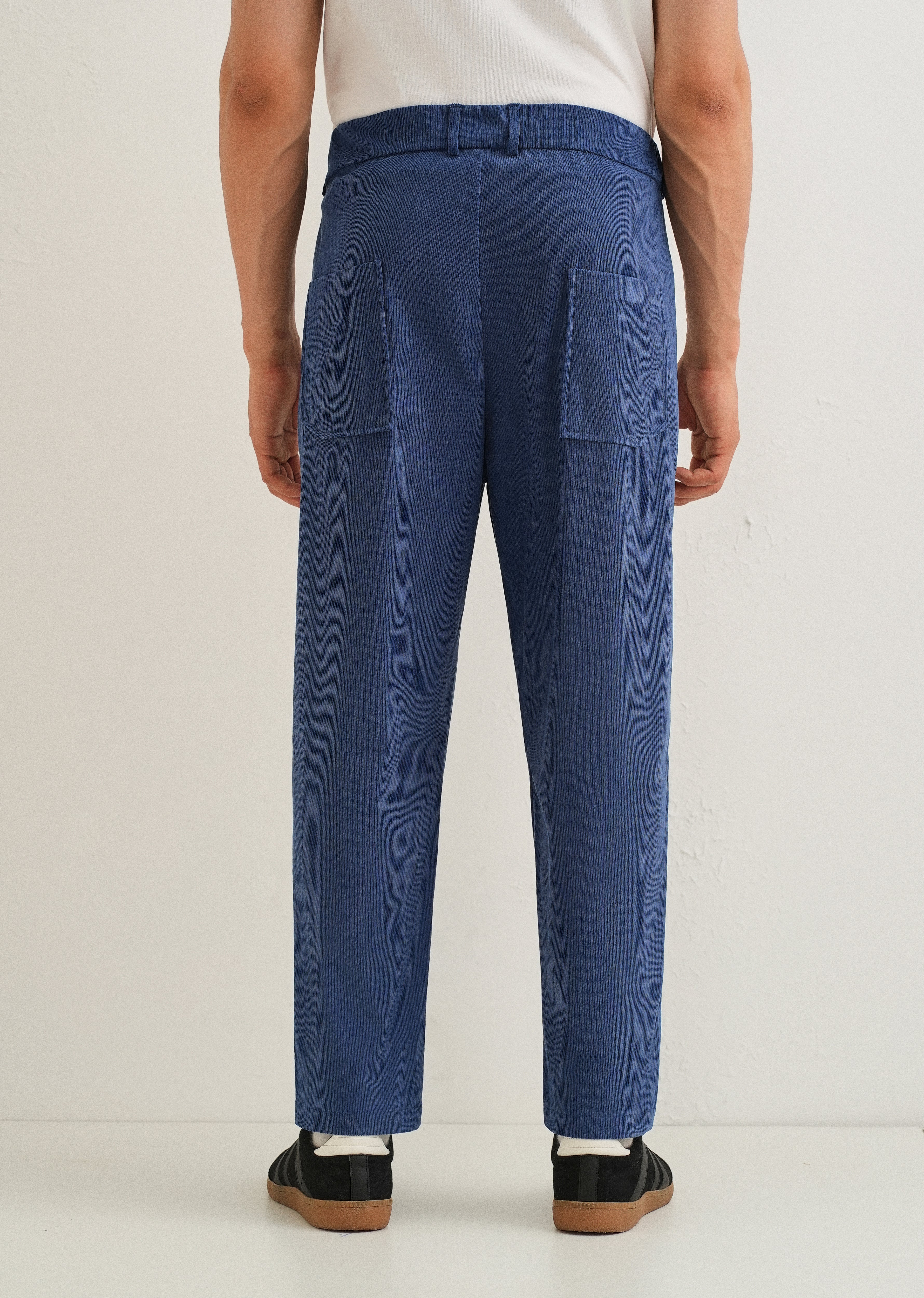 Blue Textured Corduroy Drawstring Pant - Image 2
