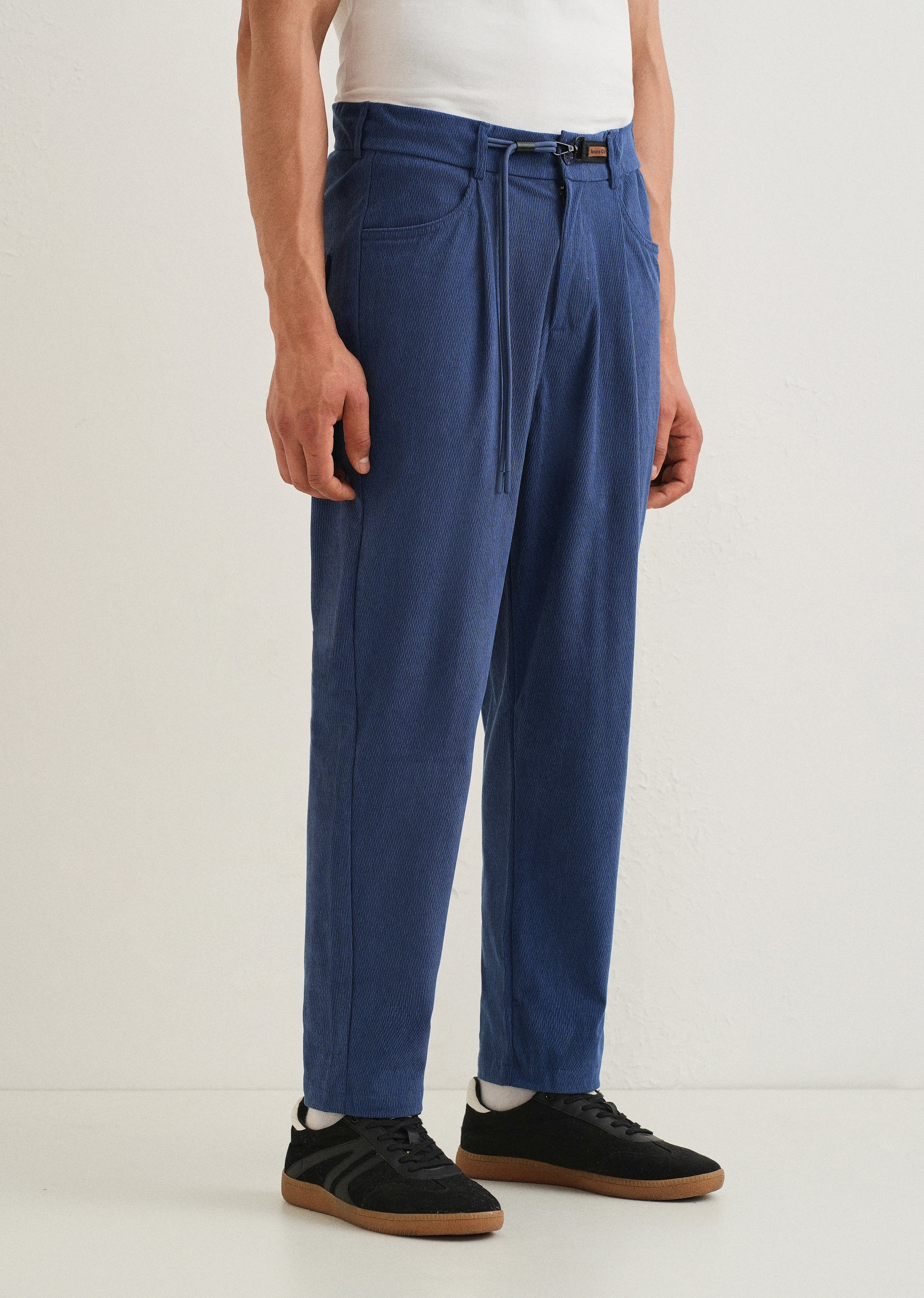 Blue Textured Corduroy Drawstring Pant - Image 4