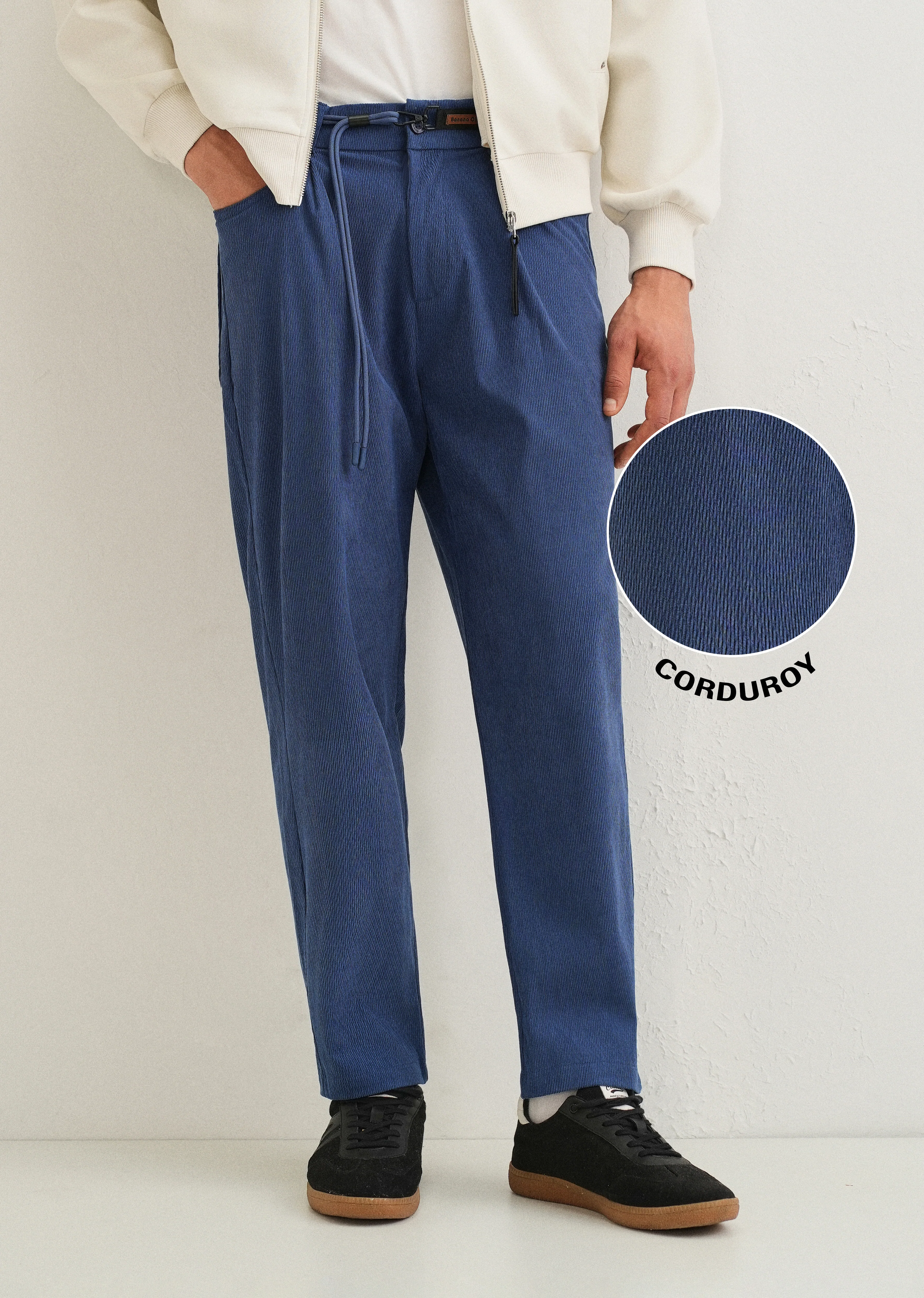 Blue Textured Corduroy Drawstring Pant - Image 7