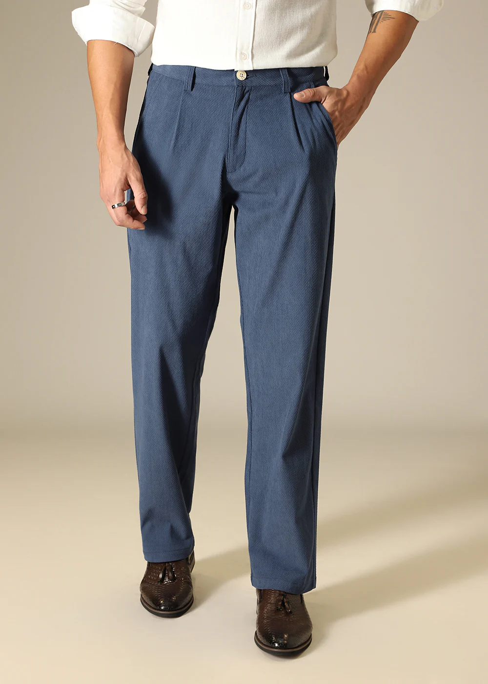 Blue Textured Corduroy Pant - Image 3