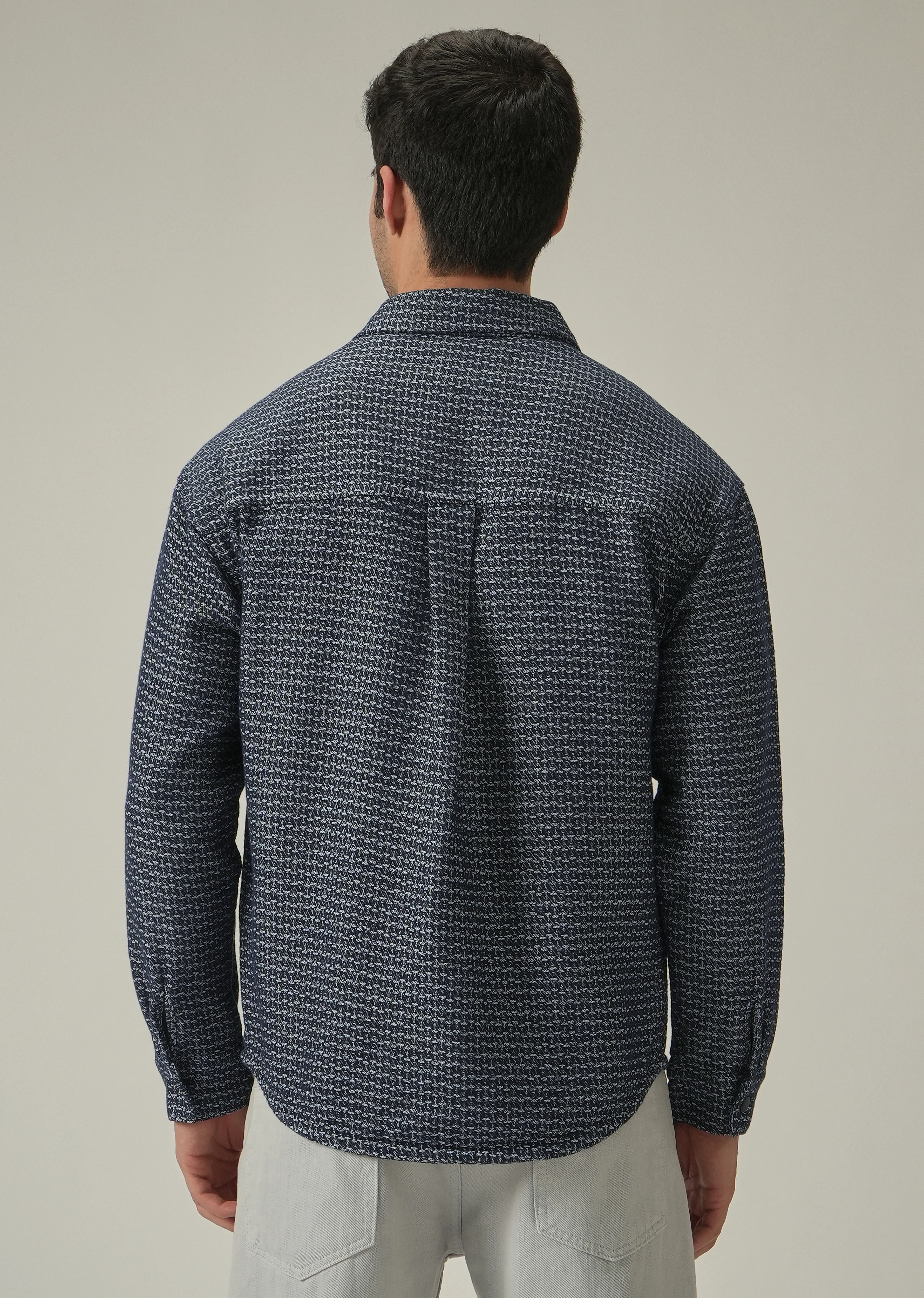 Blue Textured Denim Jacquard Jacket - Image 2