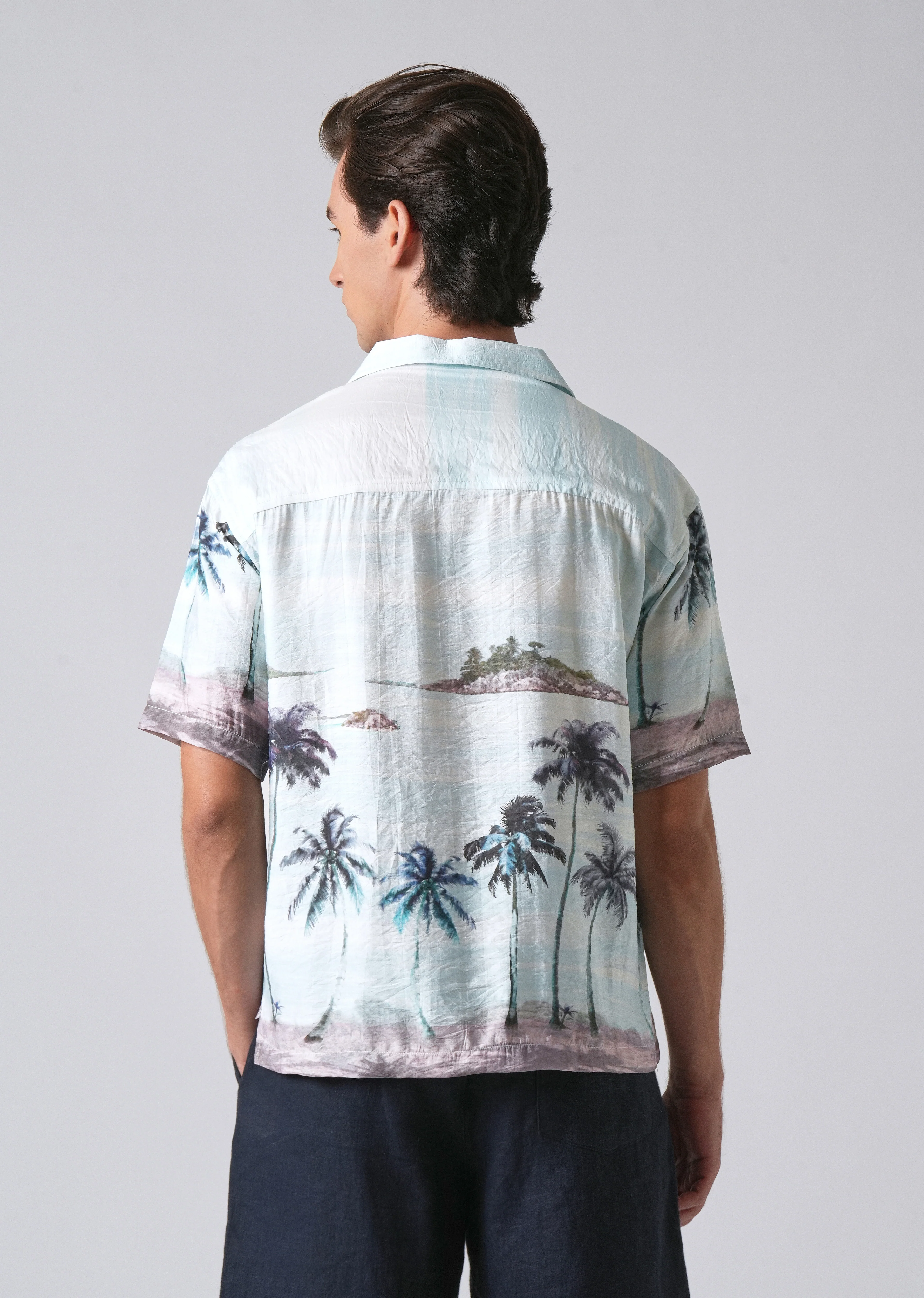 Blue Tropical Palm Print Shirt - Image 2