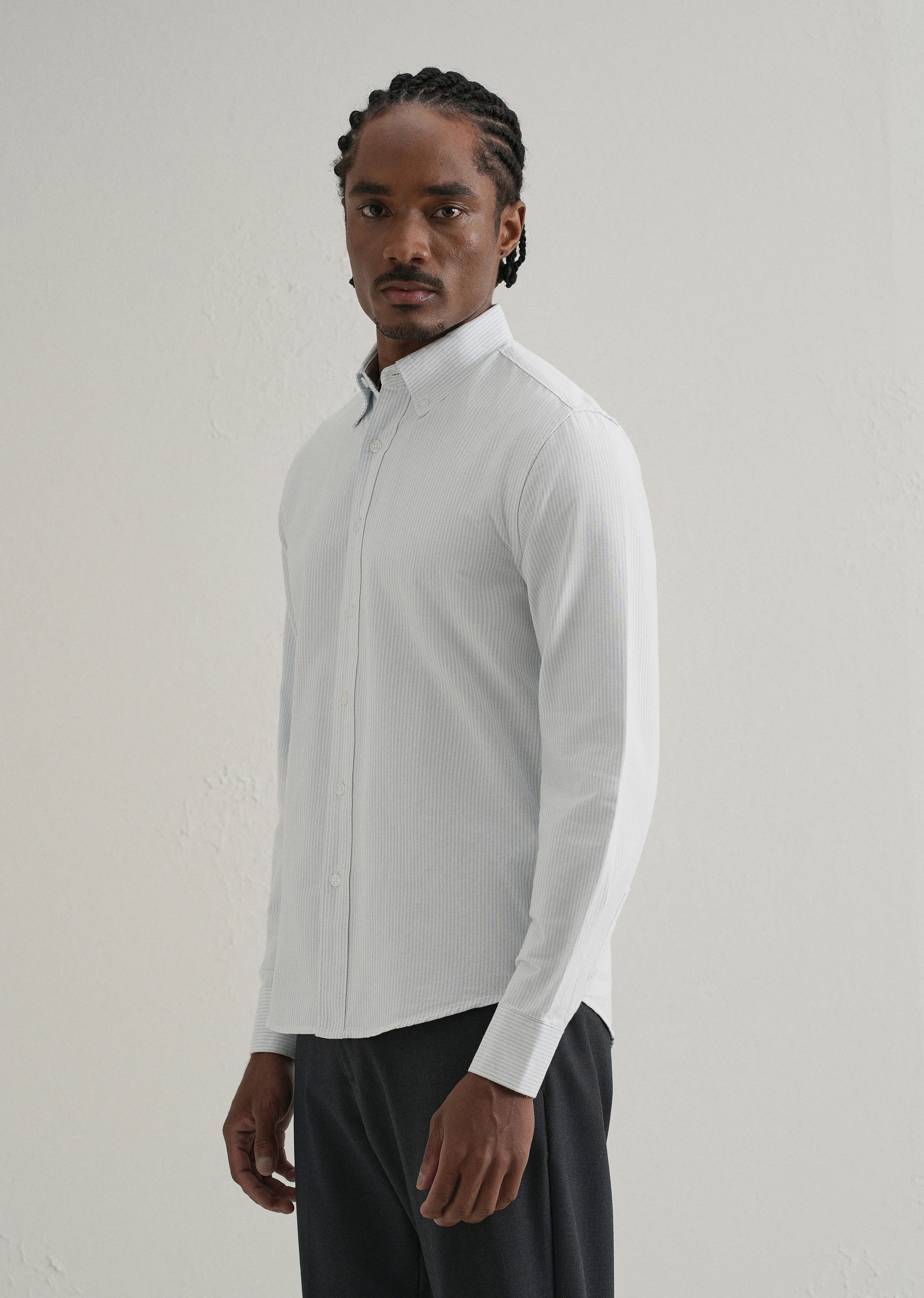 Blue Vertical Striped Cotton Shirt - Image 5