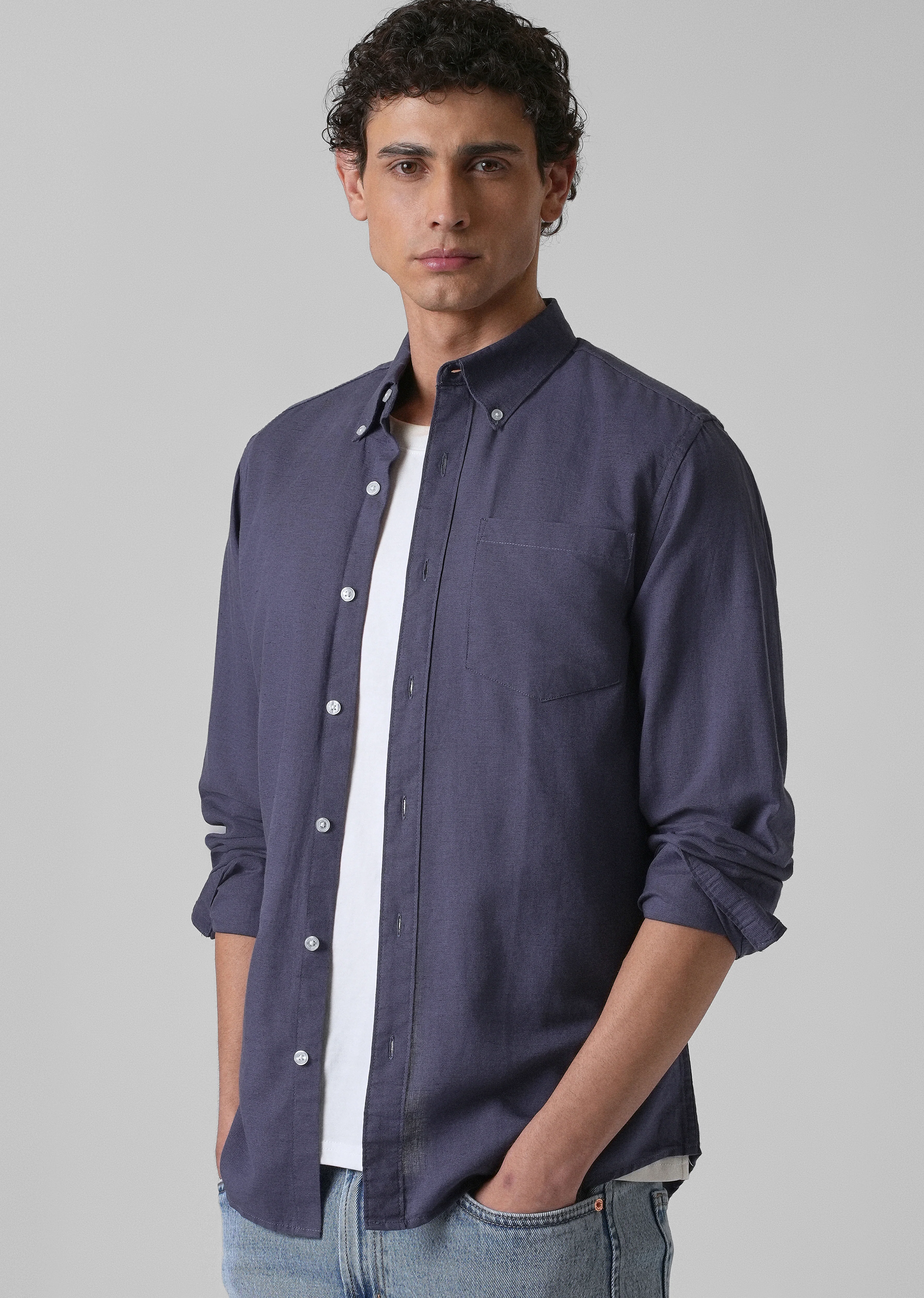 Blue Violet Cotton Linen Shirt - Image 7