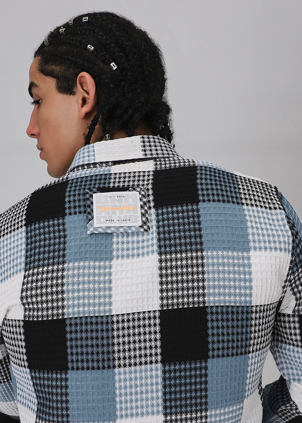 Blue Waffle Plaid Check Shirt - Image 5