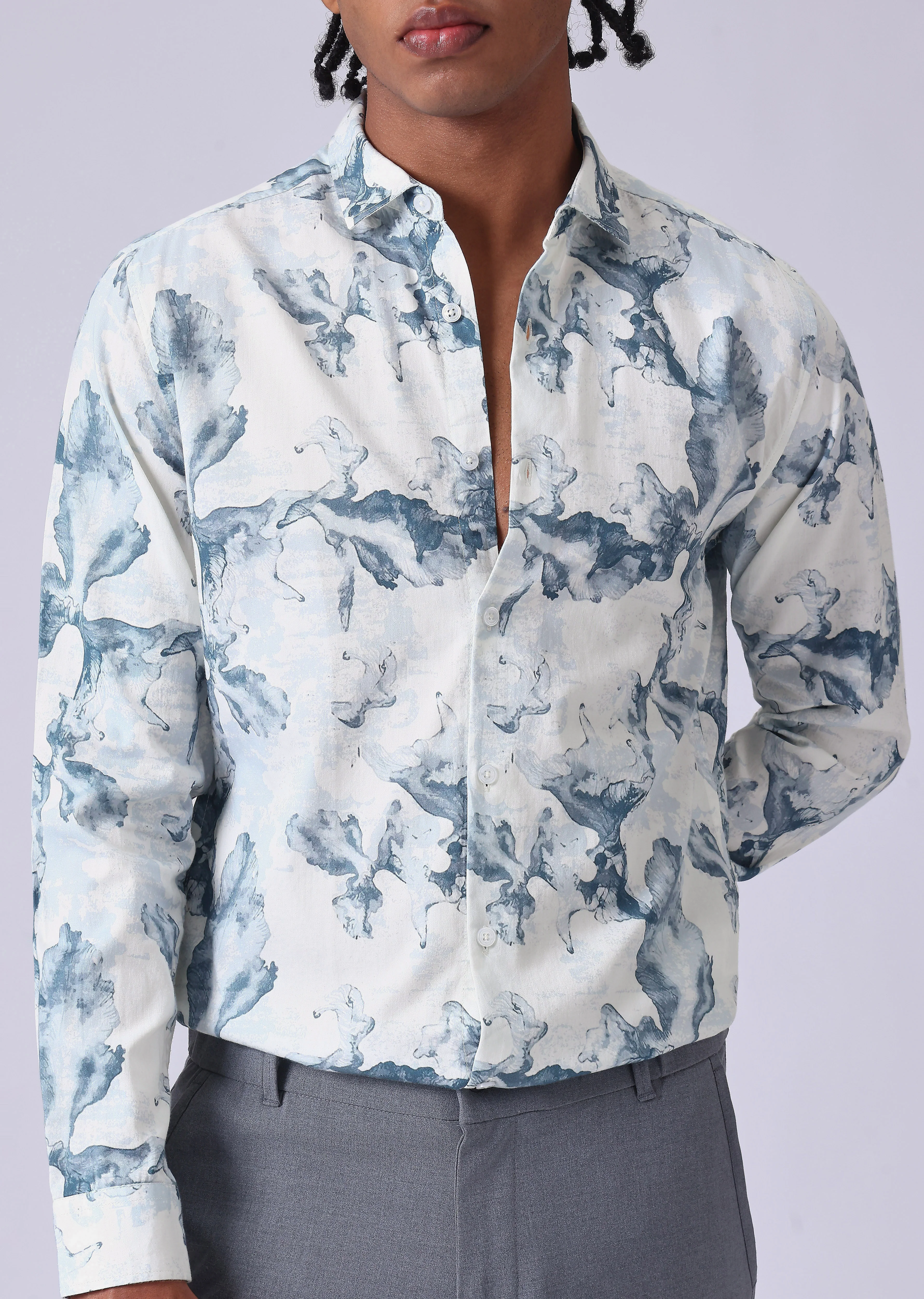 Blue Wash Abstract Print Shirt - Image 7