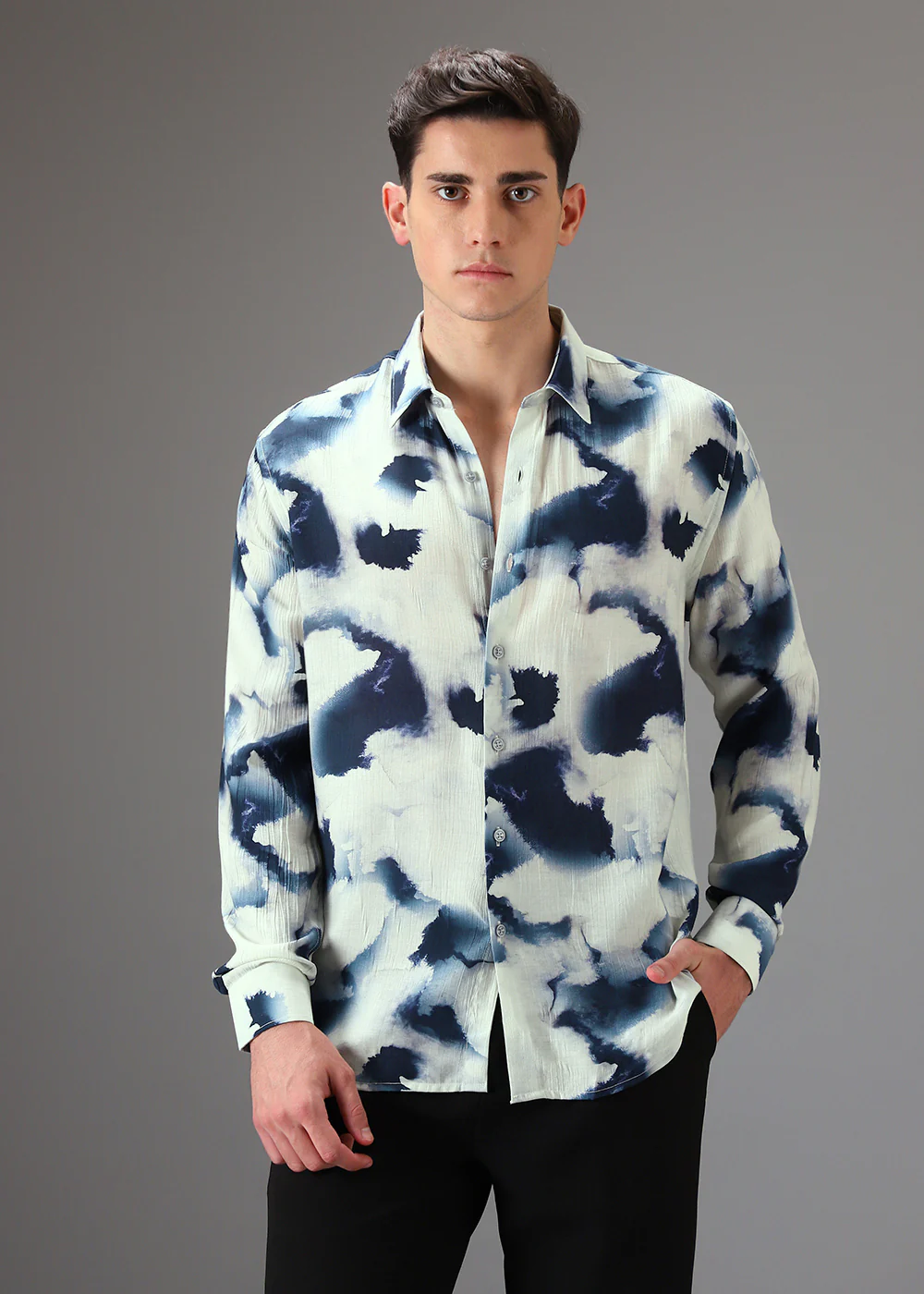 Blue Wash Crushed Printed Shirt - Image 3