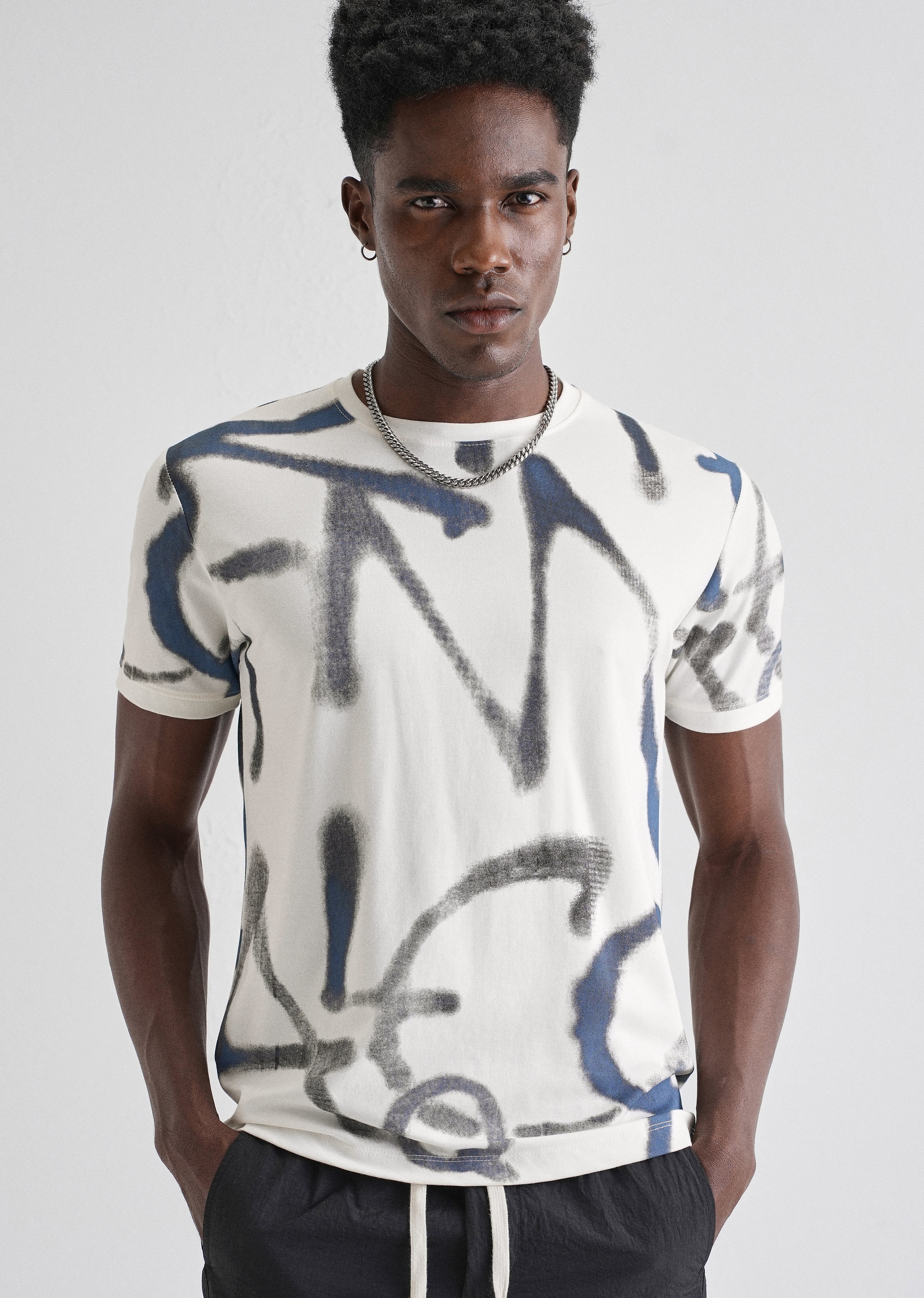 Blue White Printed T-Shirt - Image 7