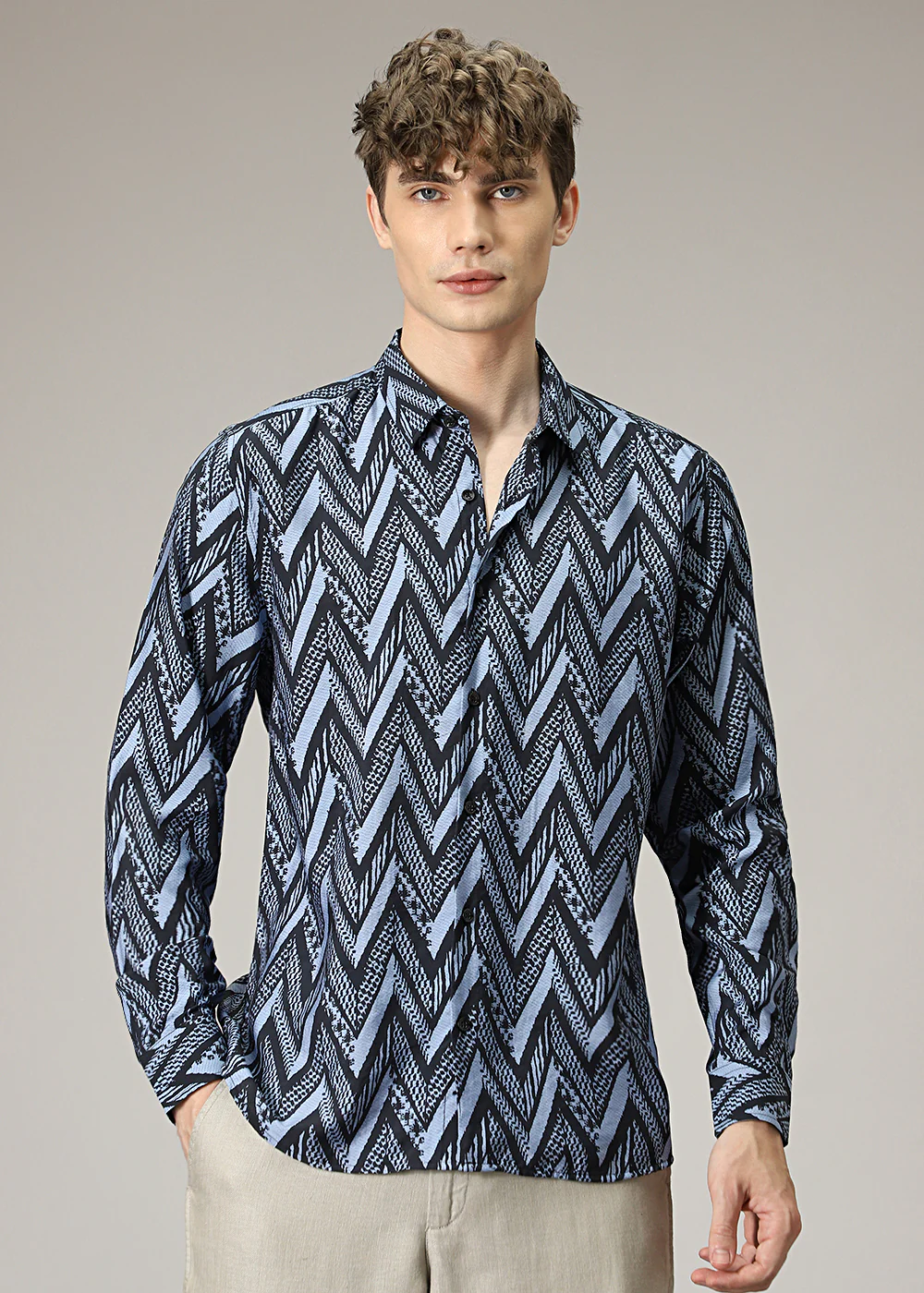 Blue Zig Zag Print Shirt - Image 3