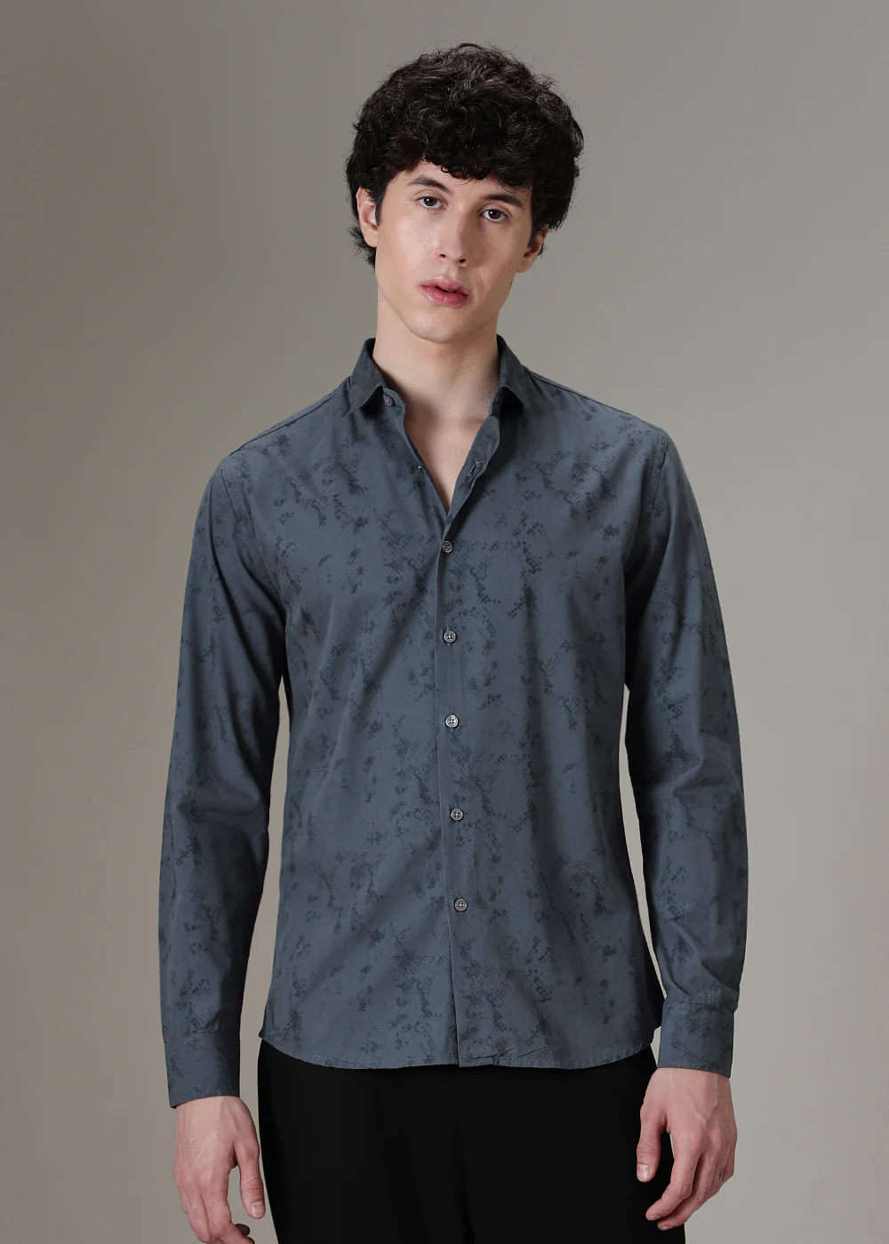 Bluish Grey Abstract Printed Shirt - Image 3