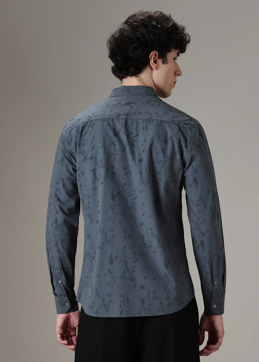 Bluish Grey Abstract Printed Shirt - Image 4