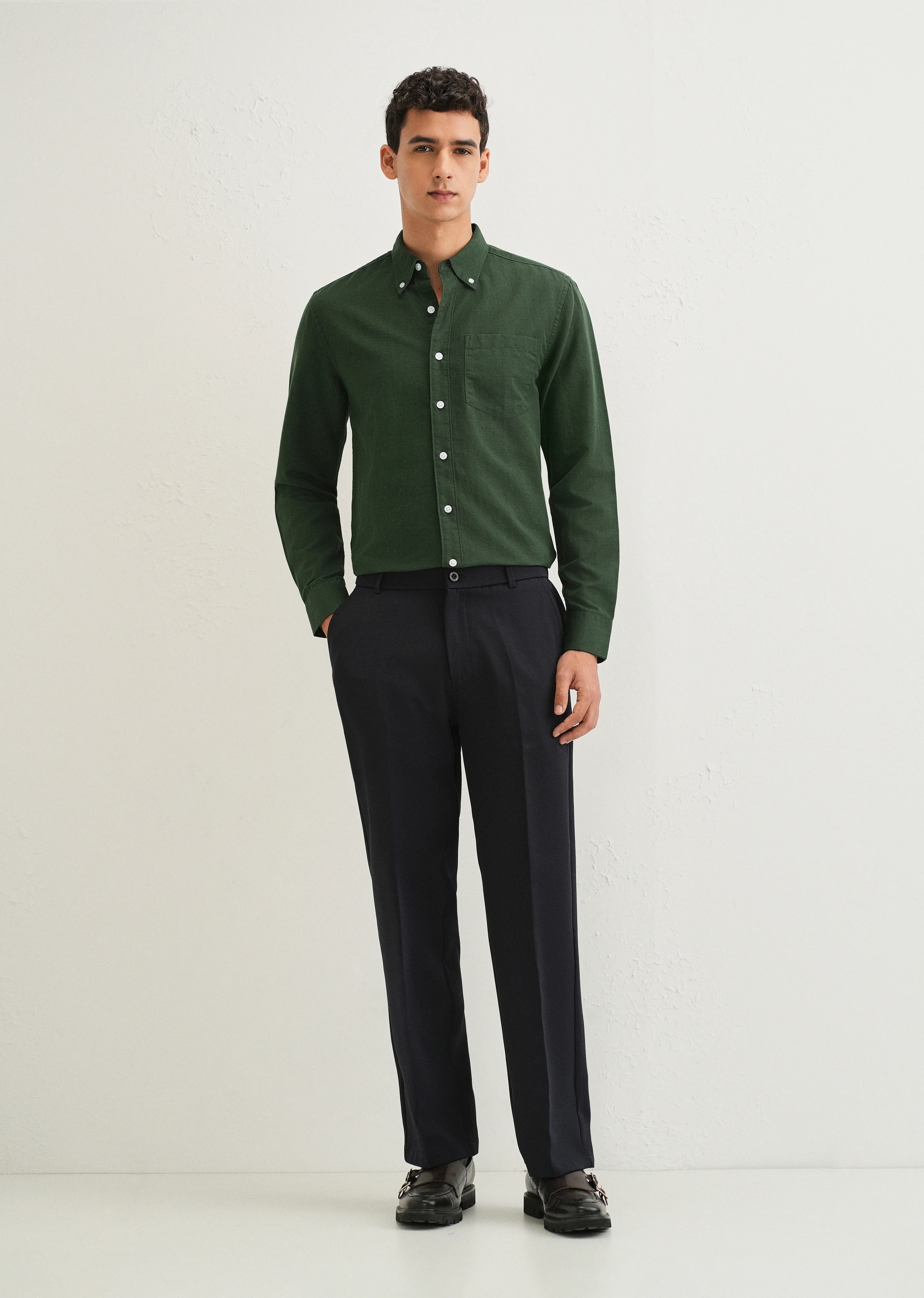 Bottle Green Cotton Linen Shirt - Image 6
