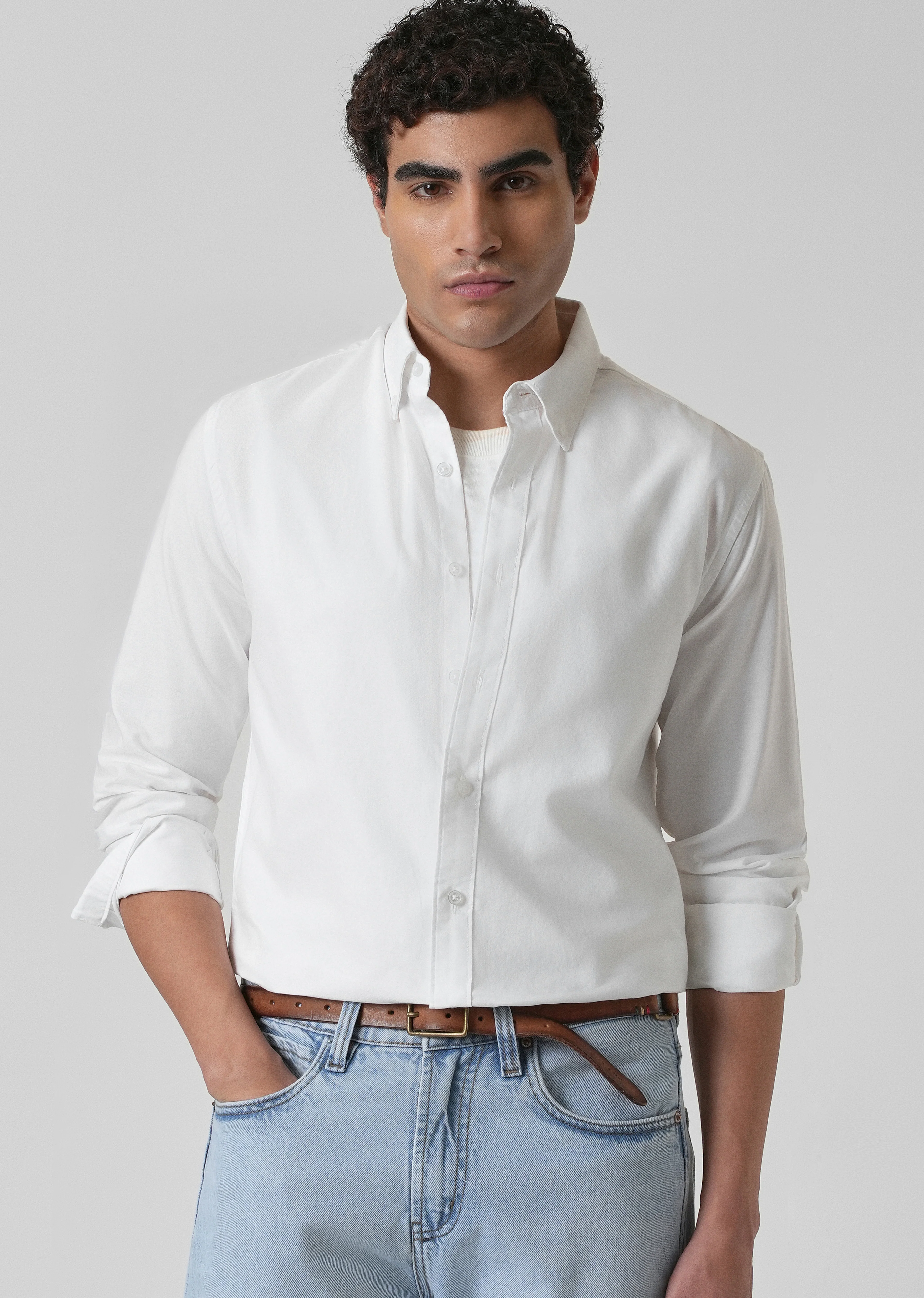 Breeze White Plain Oxford Shirt - Image 7