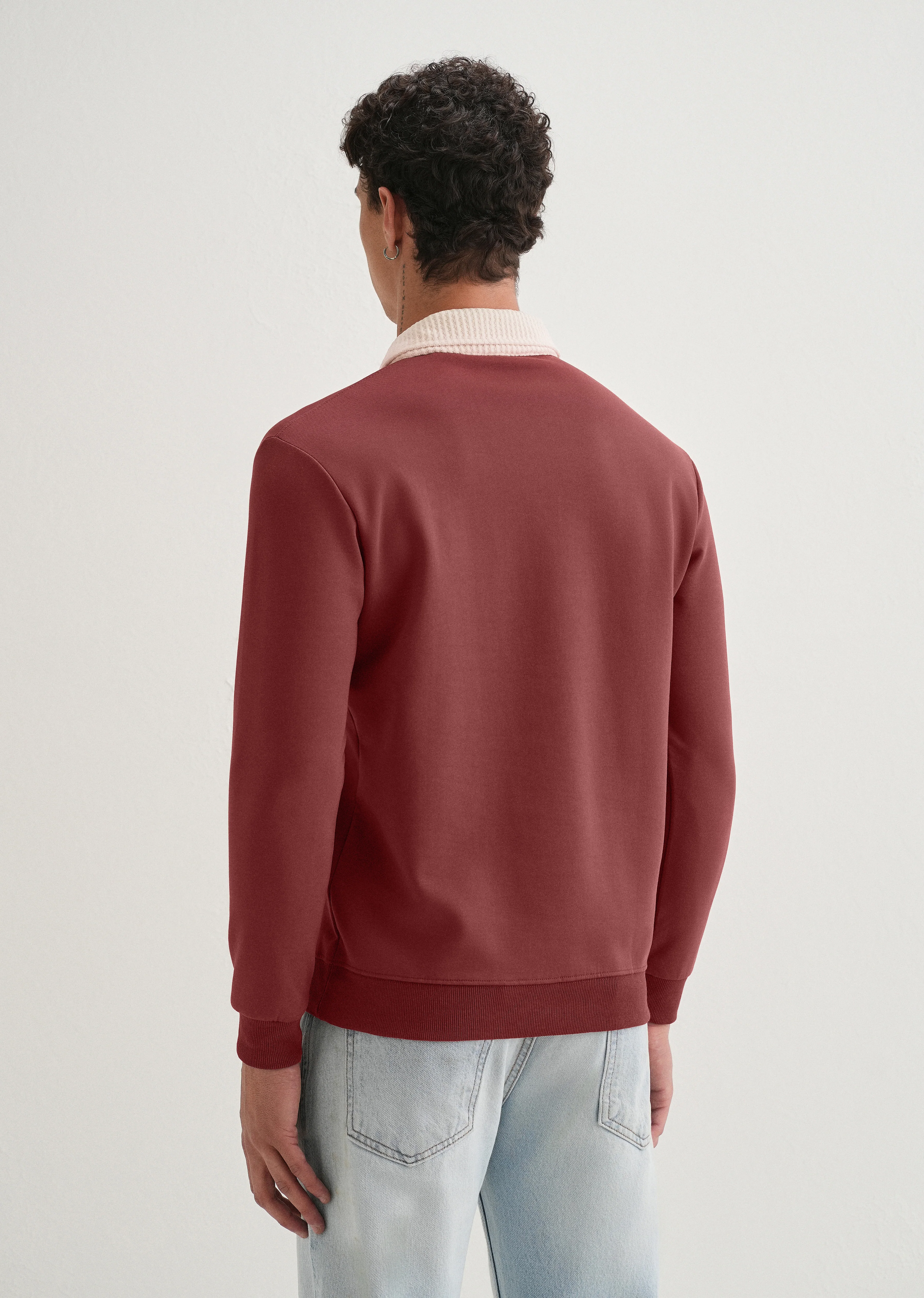 Brick Red Suede Collared Polo Sweatshirt - Image 2