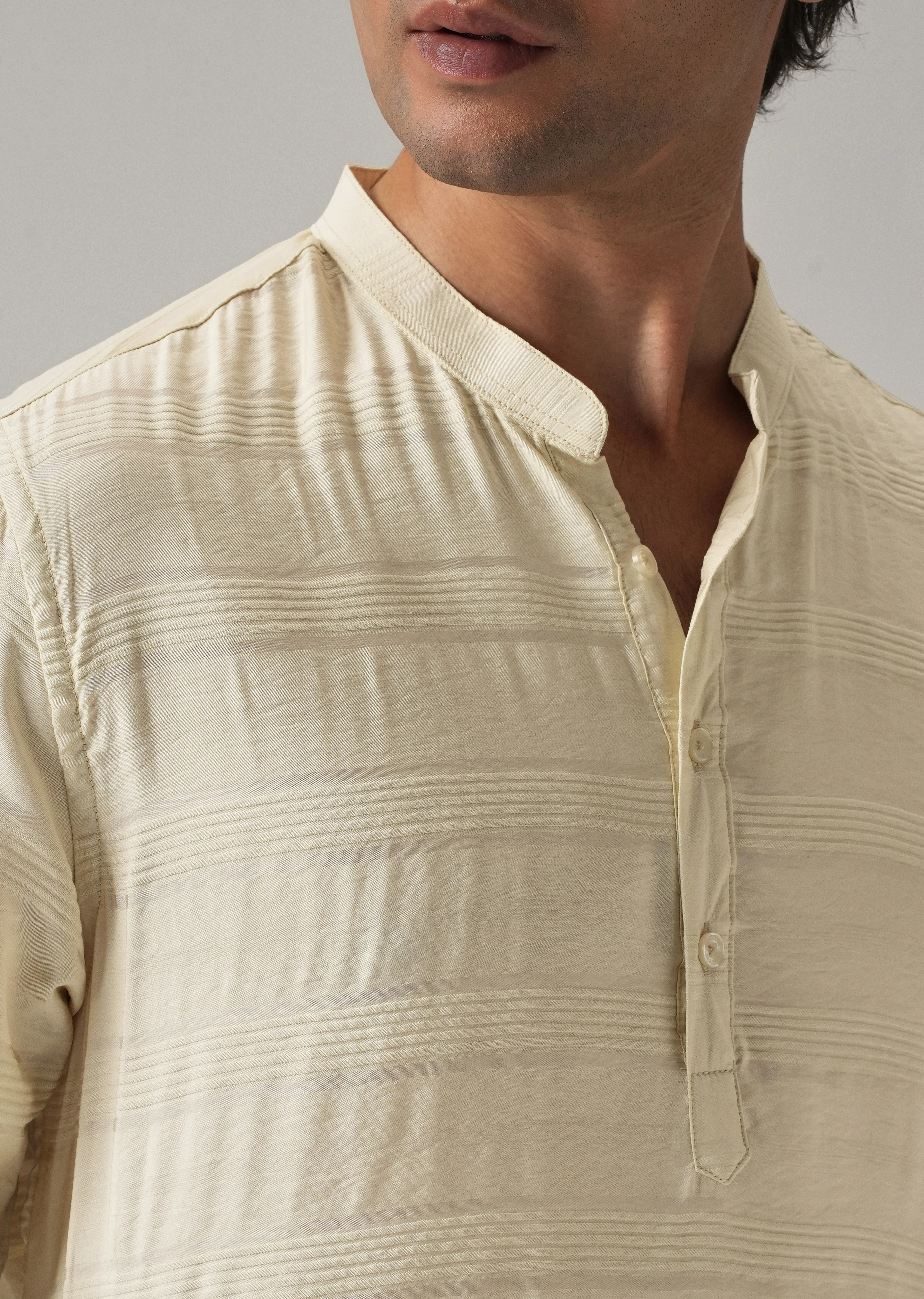 Bright Cream Nylon Stripe Kurta - Image 5