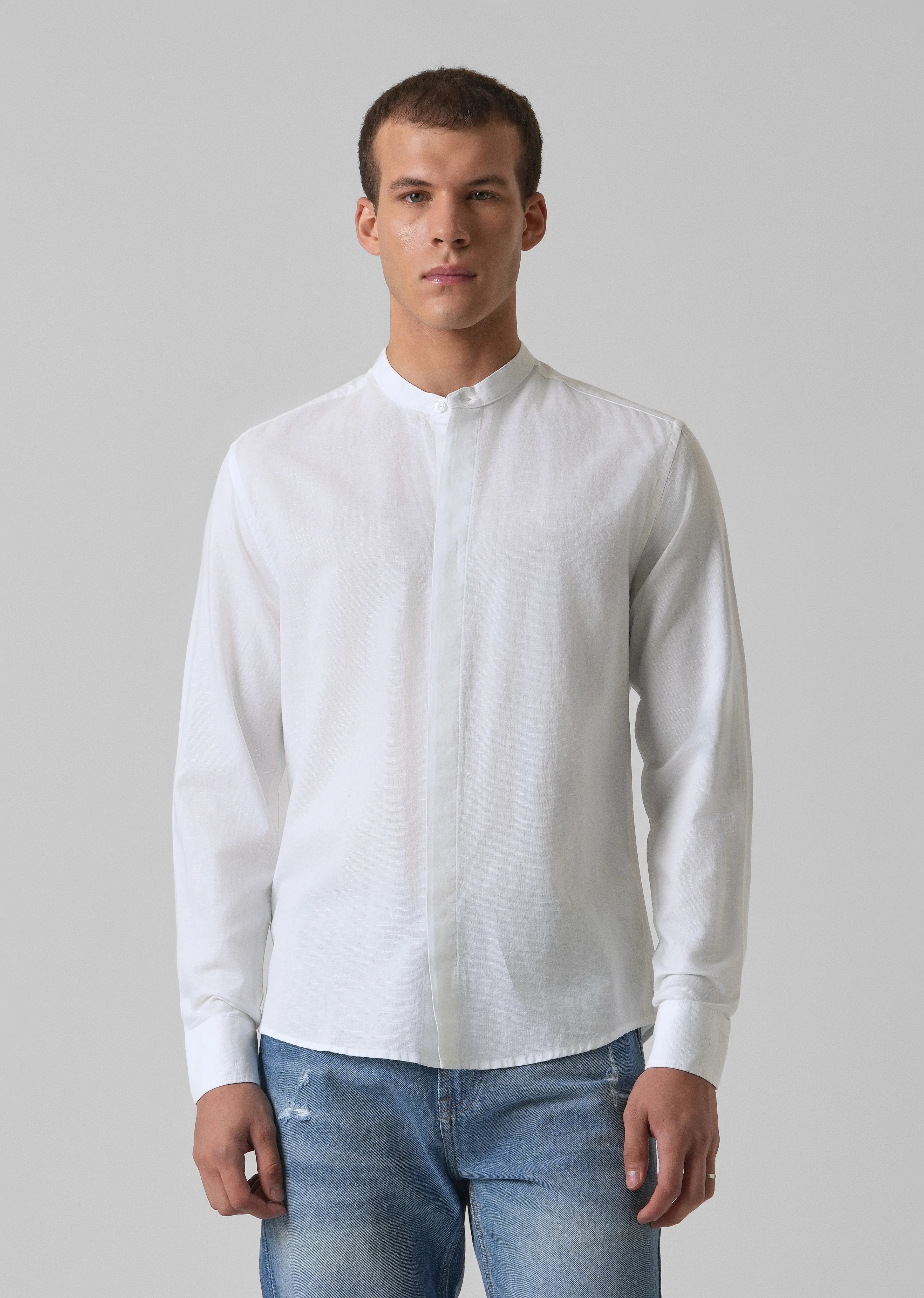 Bright White Cotton Linen Shirt - Image 3