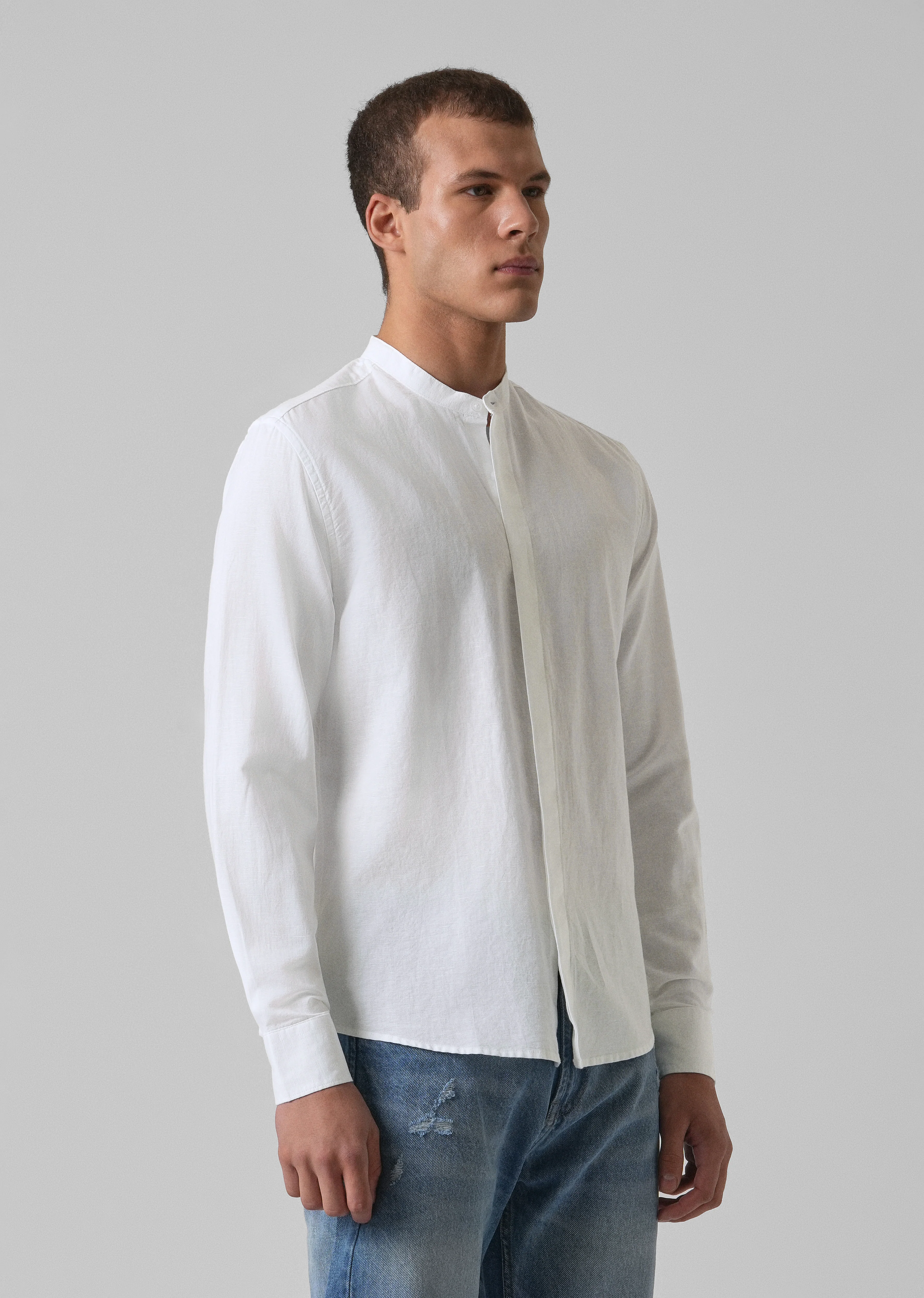 Bright White Cotton Linen Shirt - Image 4