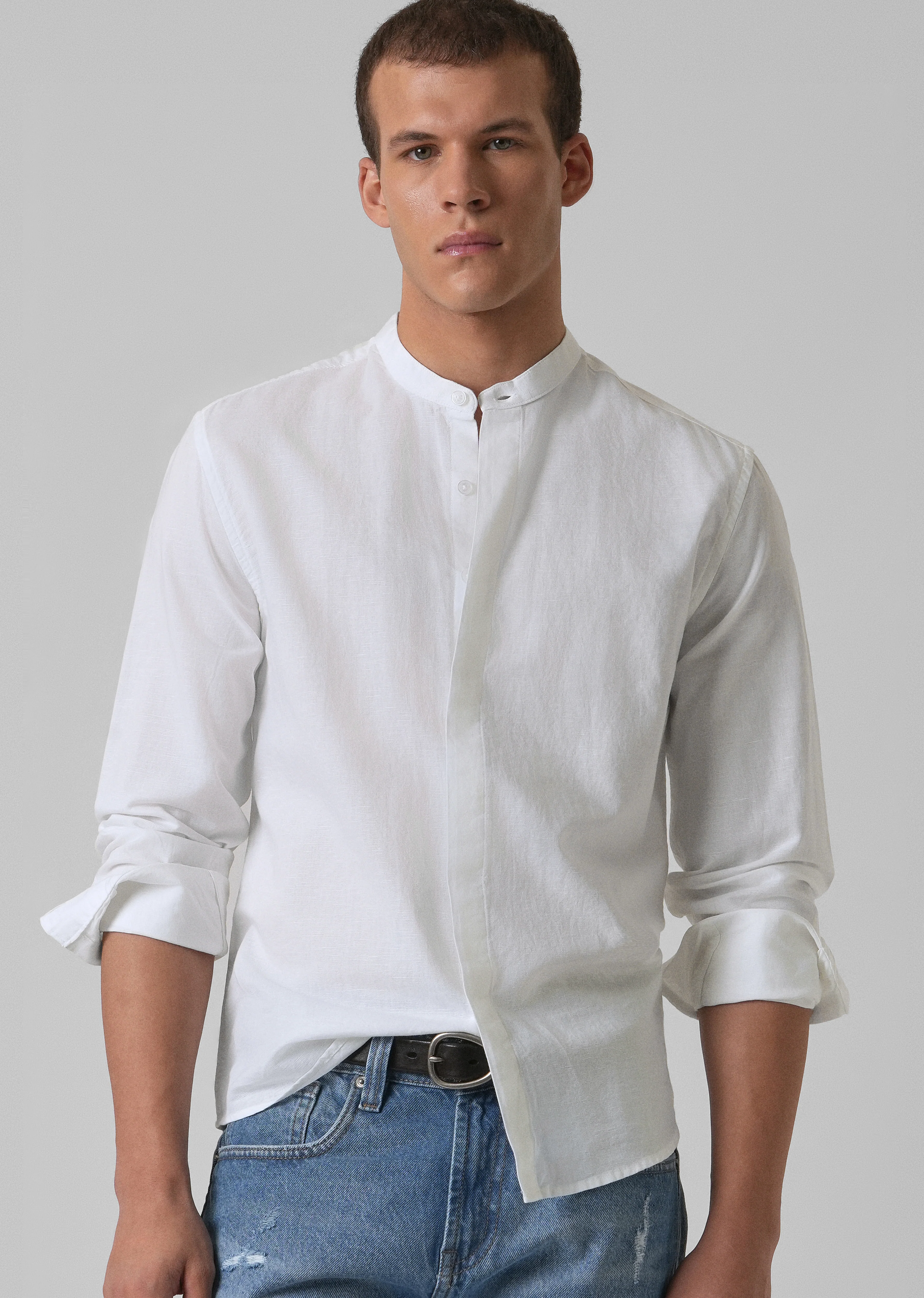 Bright White Cotton Linen Shirt - Image 7