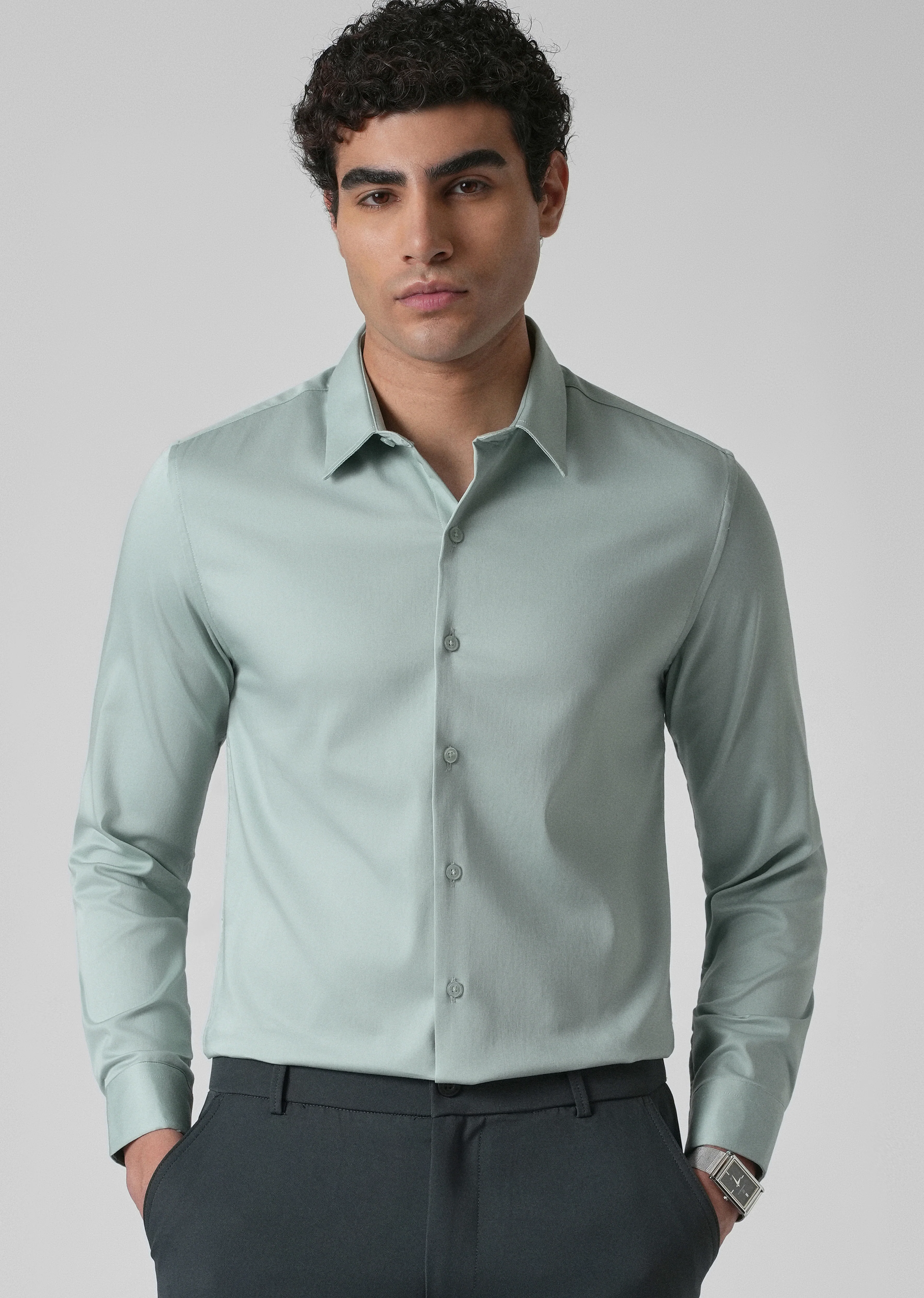 Brook Green Plain Satin Shirt - Image 7