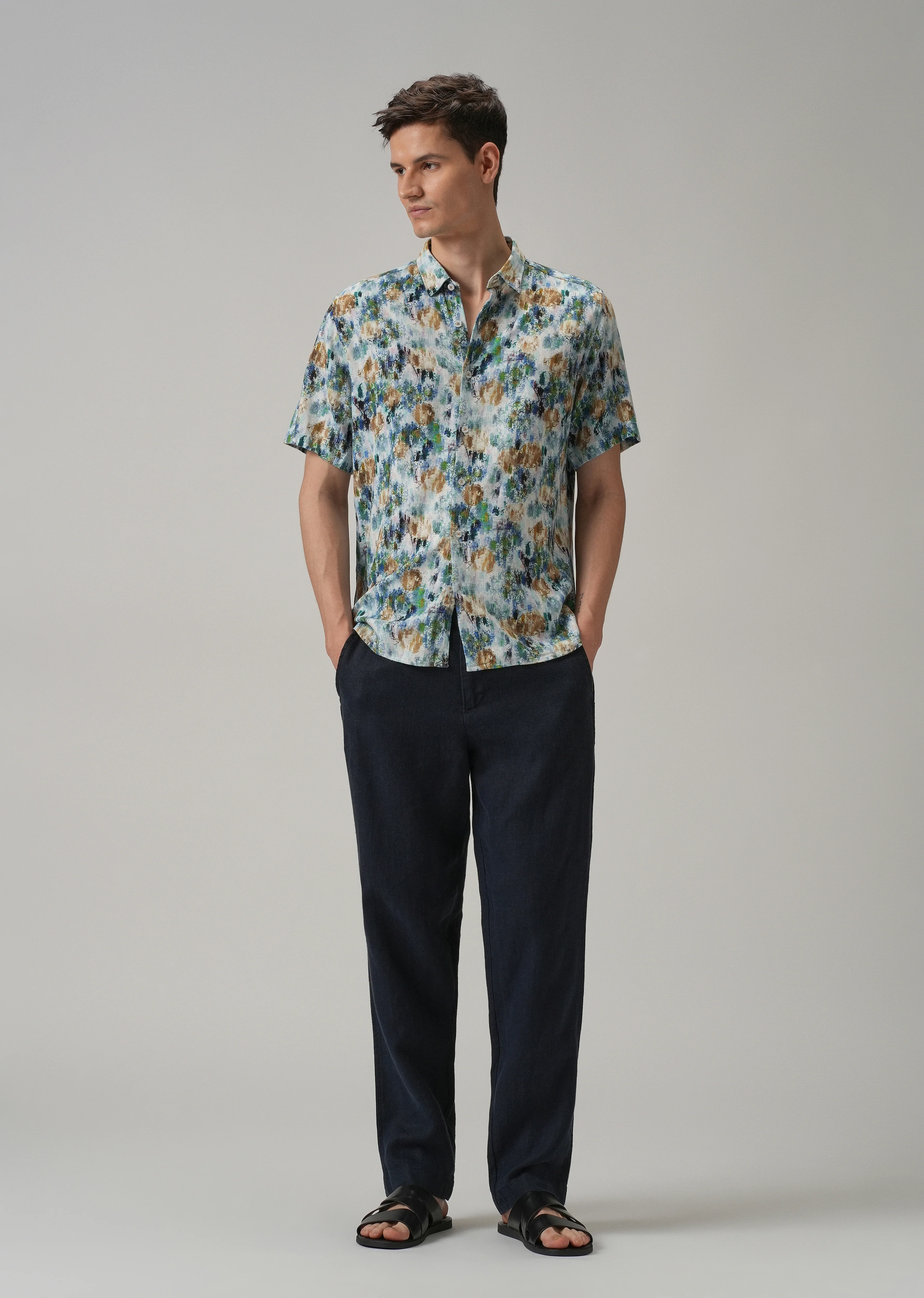 Brown Abstract Patch Half Sleeve shirt - Image 6