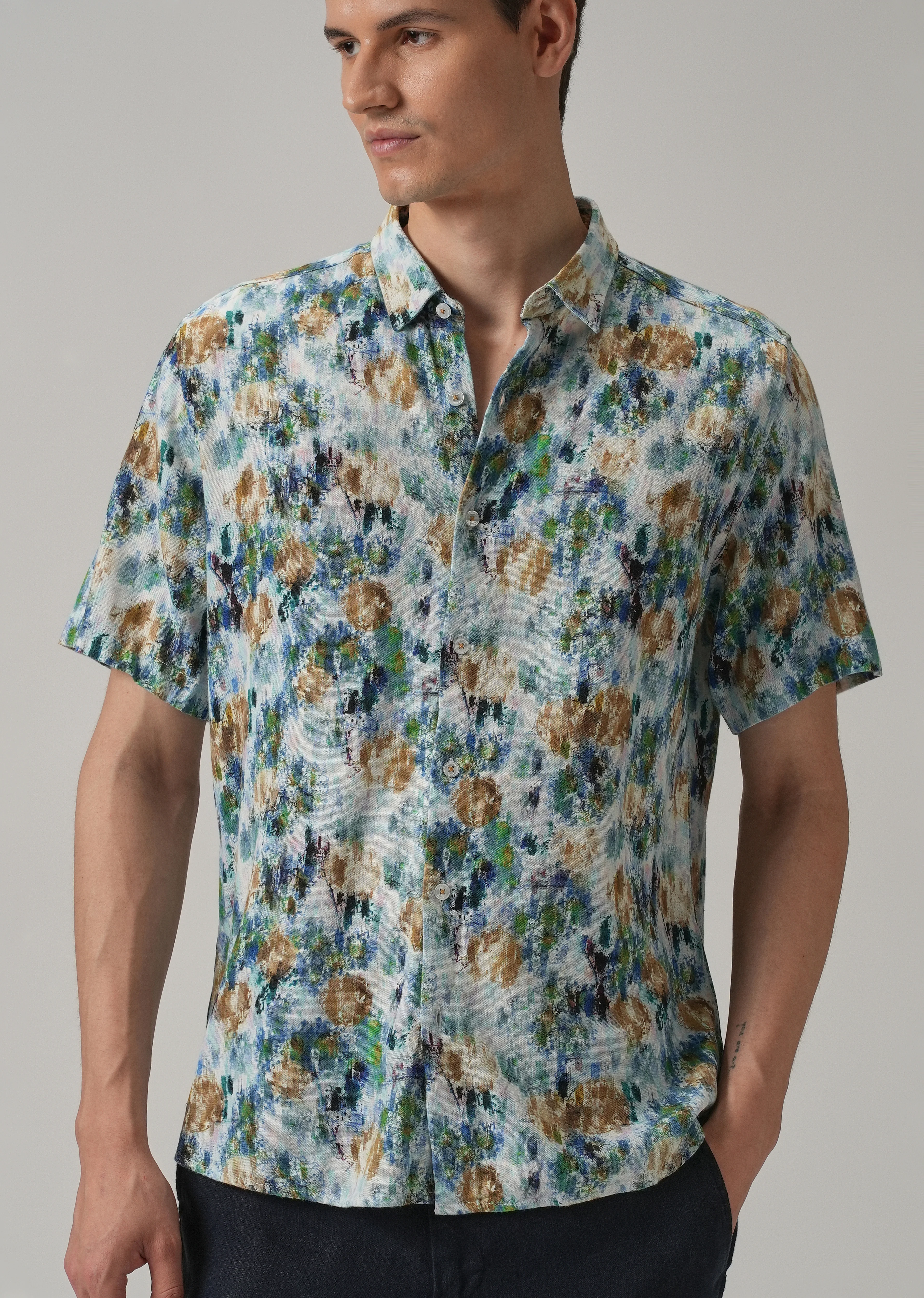 Brown Abstract Patch Half Sleeve shirt - Image 7