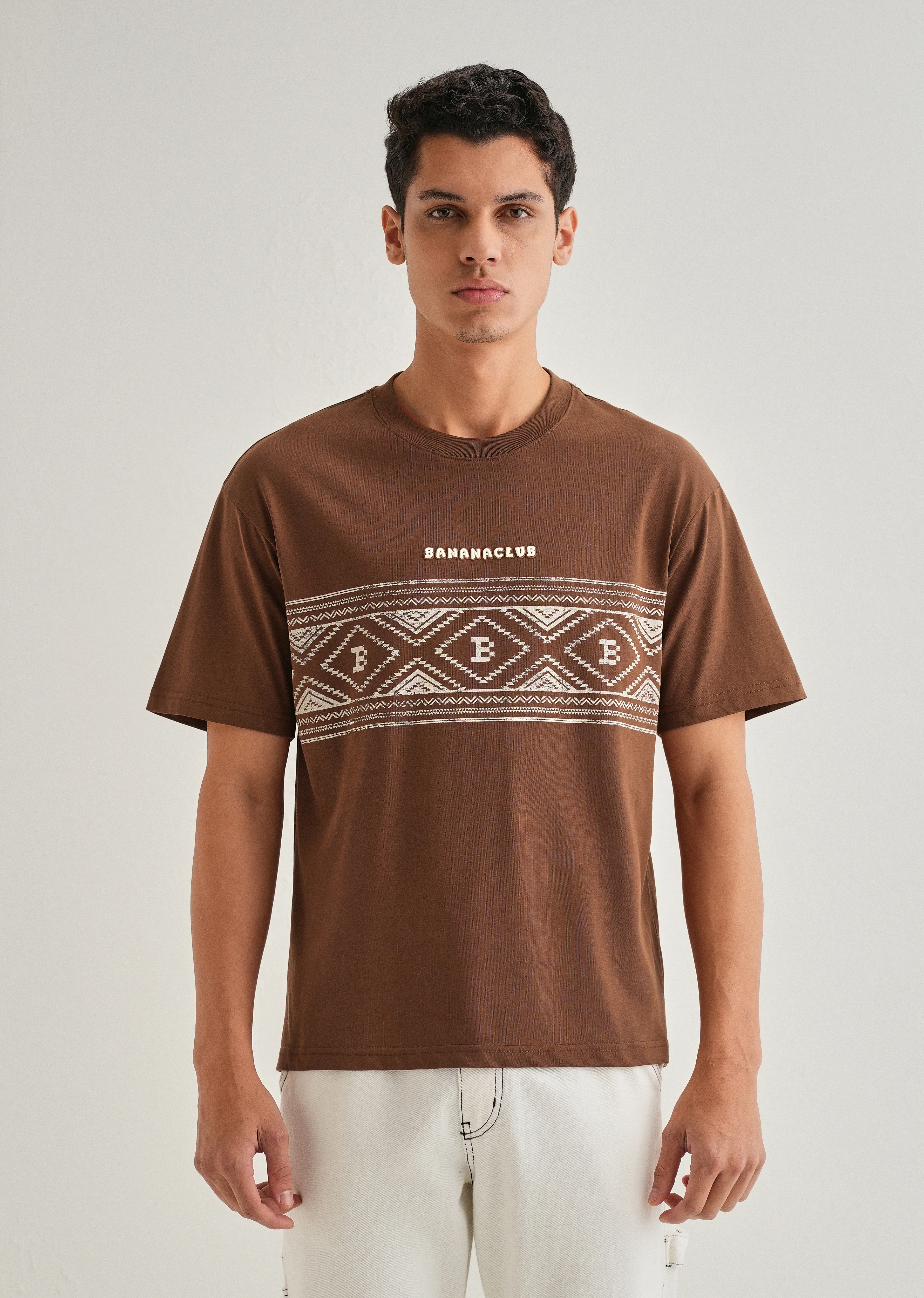 Brown Aztec Printed Oversized T-shirt - Image 3