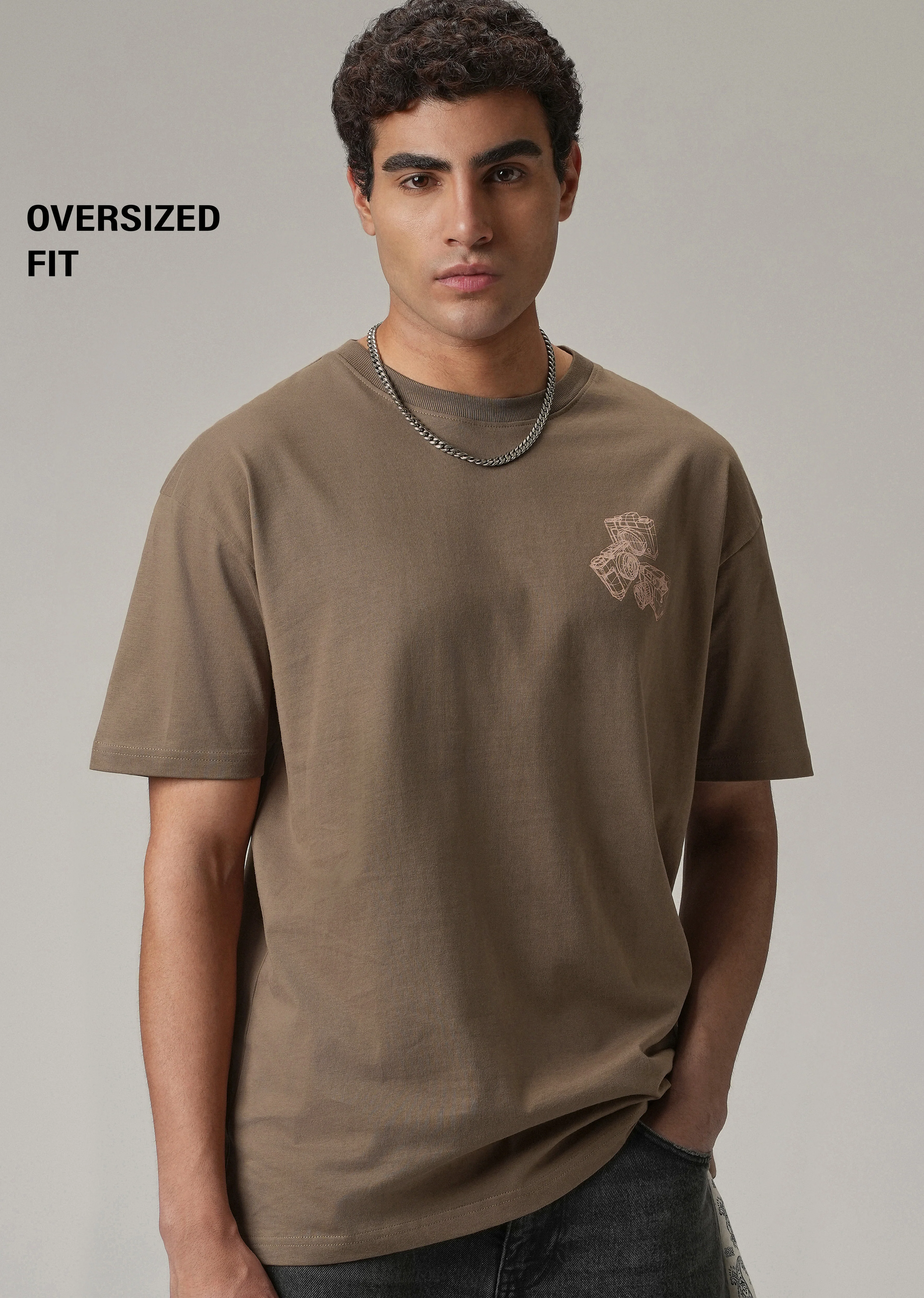 Brown Back Printed Oversized T-Shirt - Image 7