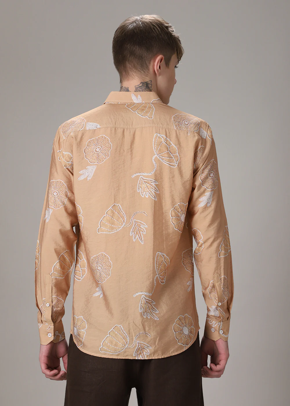 Brown Beige Floral Print Shirt - Image 4