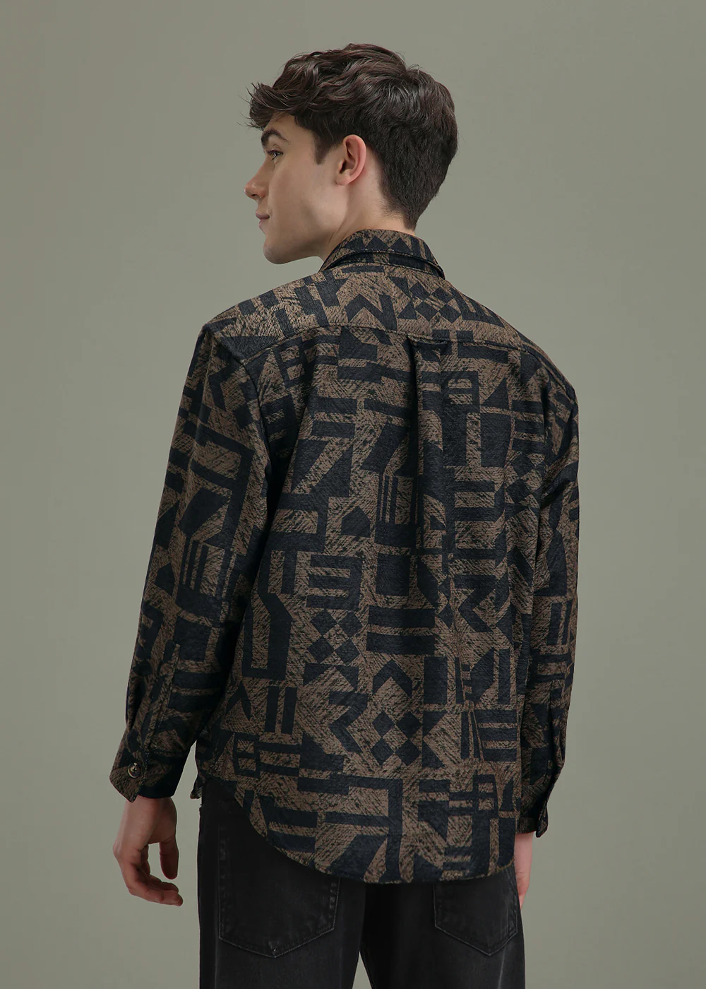 Brown Black Regular Fit Shacket - Image 4