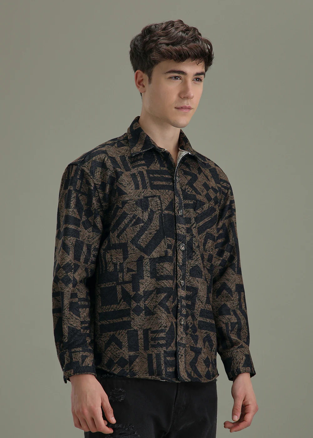 Brown Black Regular Fit Shacket - Image 5