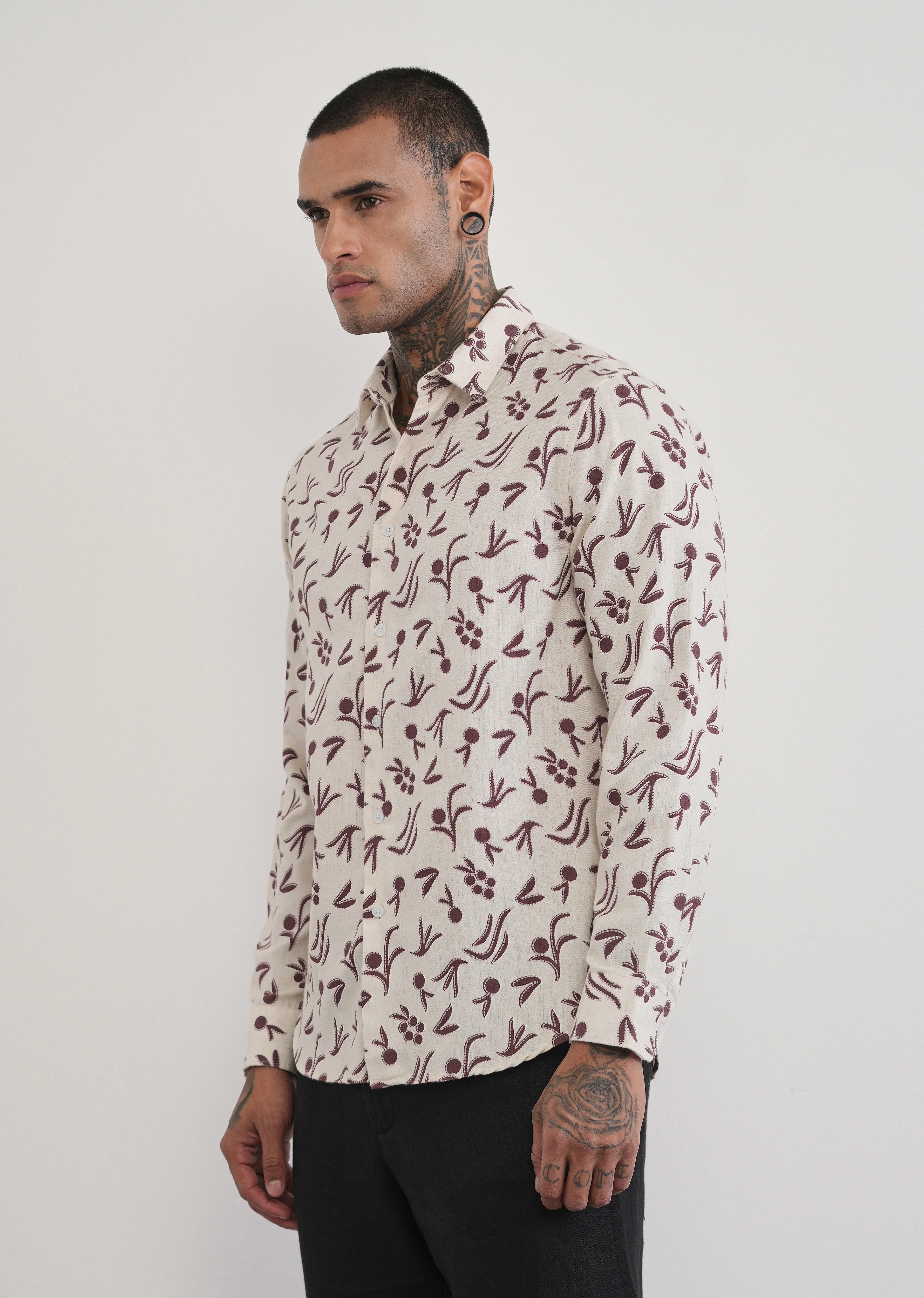 Brown Blended Linen Printed Shirt - Image 4