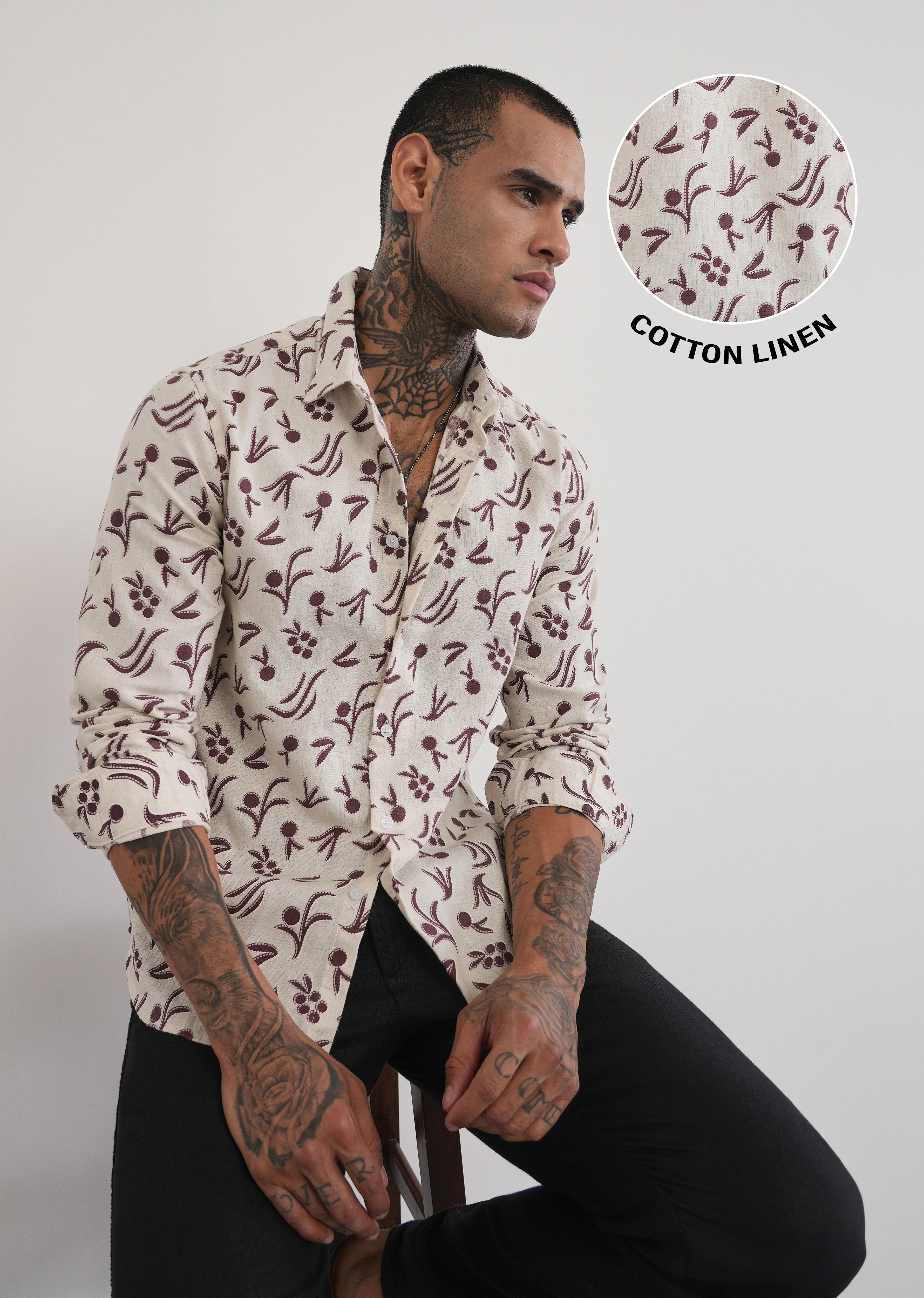 Brown Blended Linen Printed Shirt - Image 7