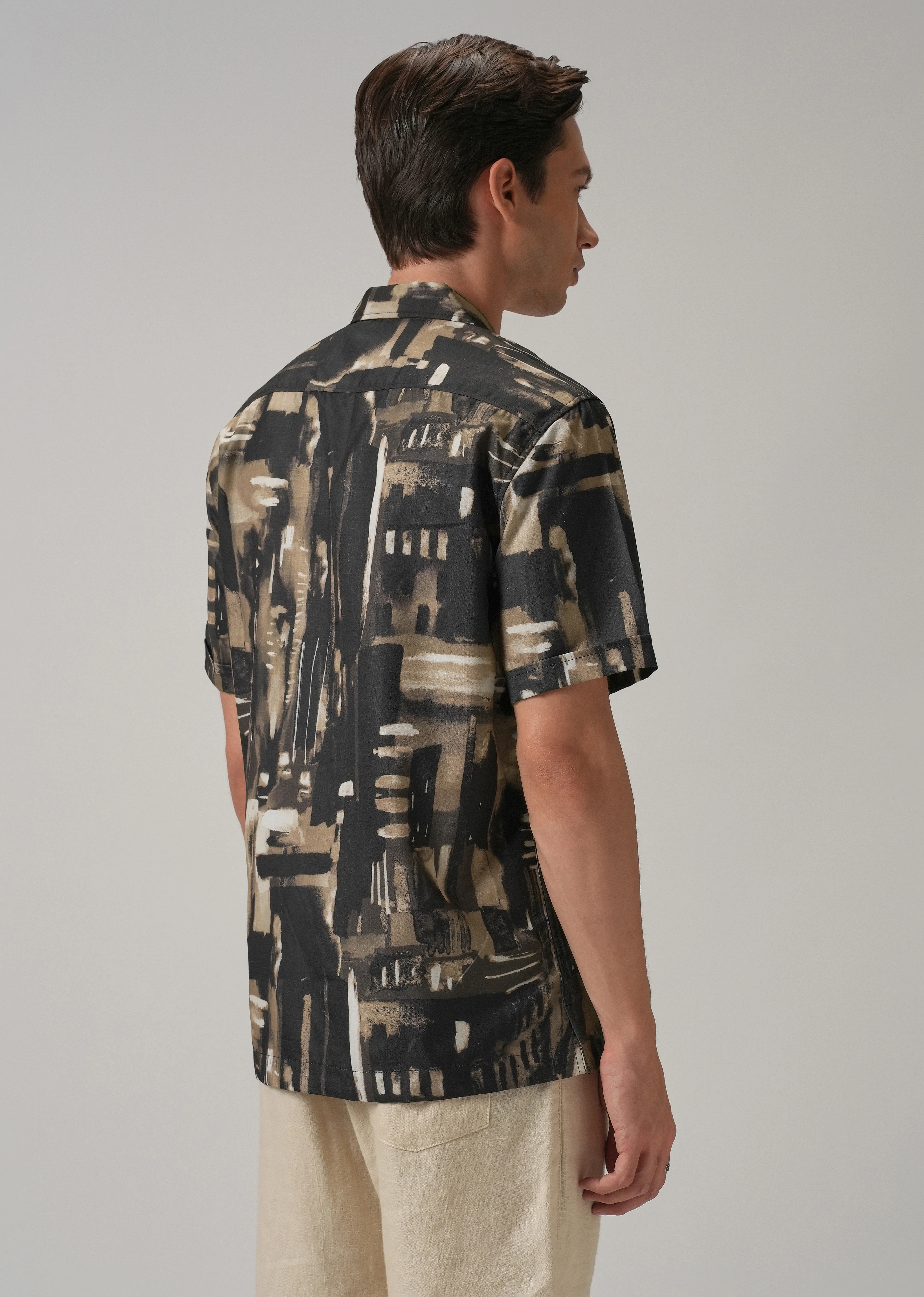 Brown Brush Stroke Half Sleeve Shirt - Image 2