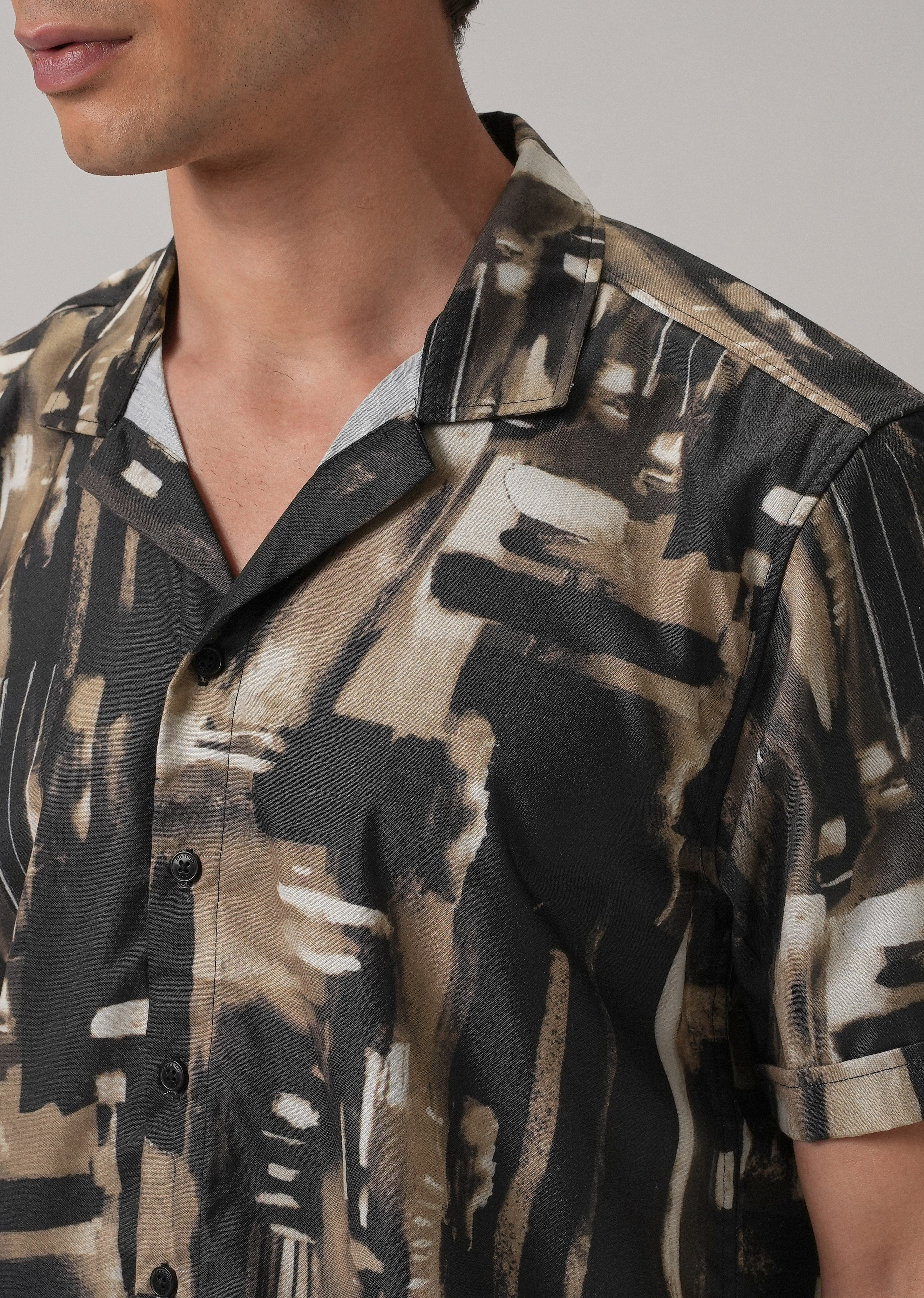Brown Brush Stroke Half Sleeve Shirt - Image 5